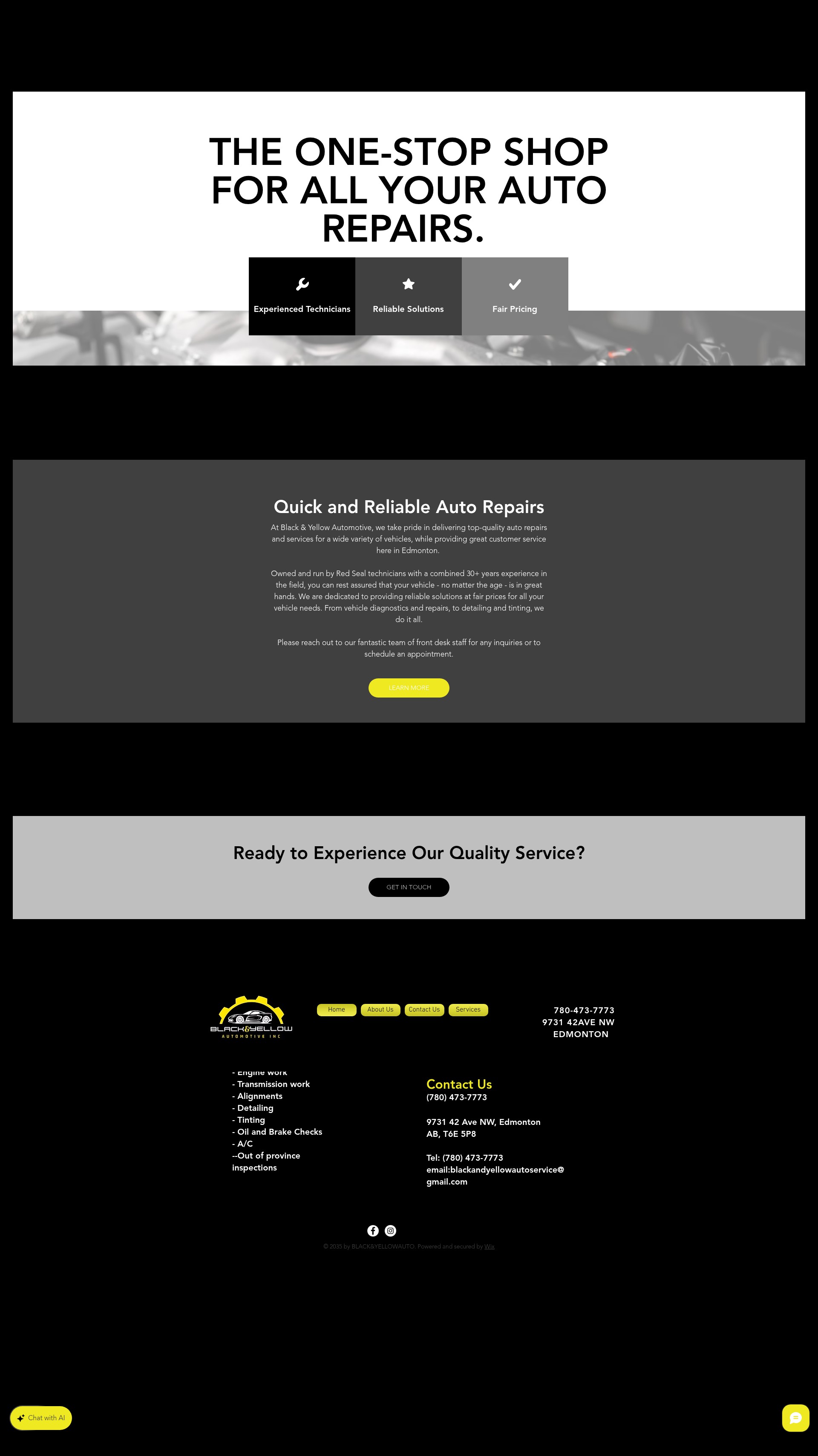 Screenshot of blackandyellowauto.ca