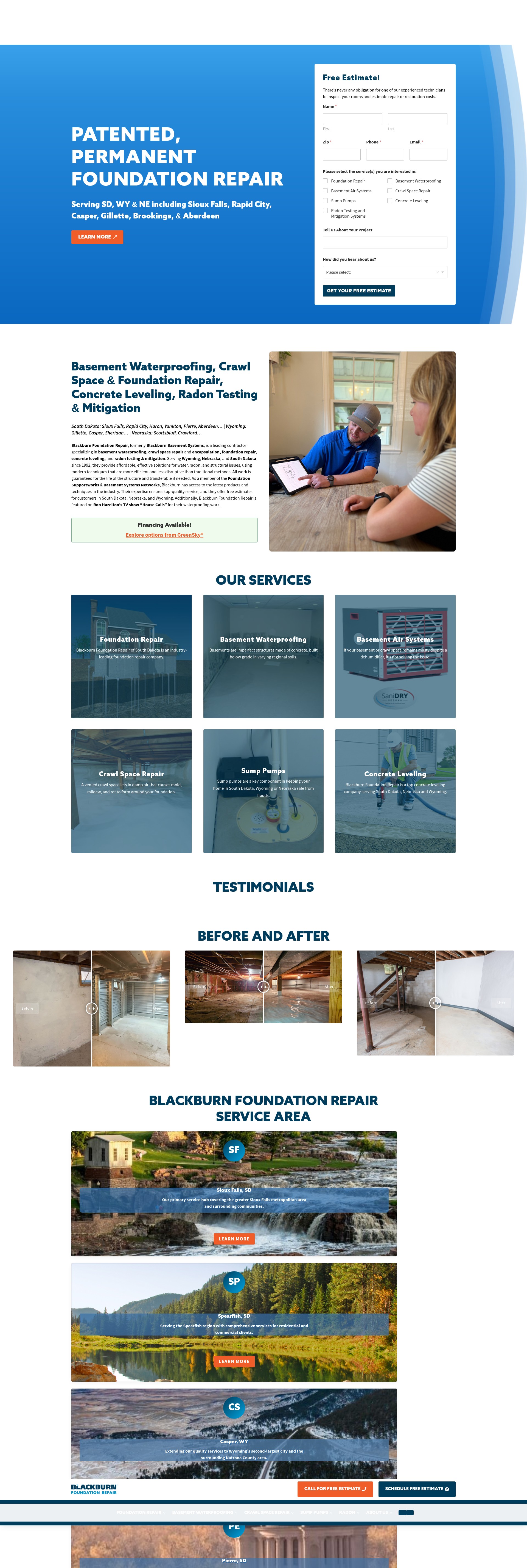 Screenshot of blackburnbasementrepair.com