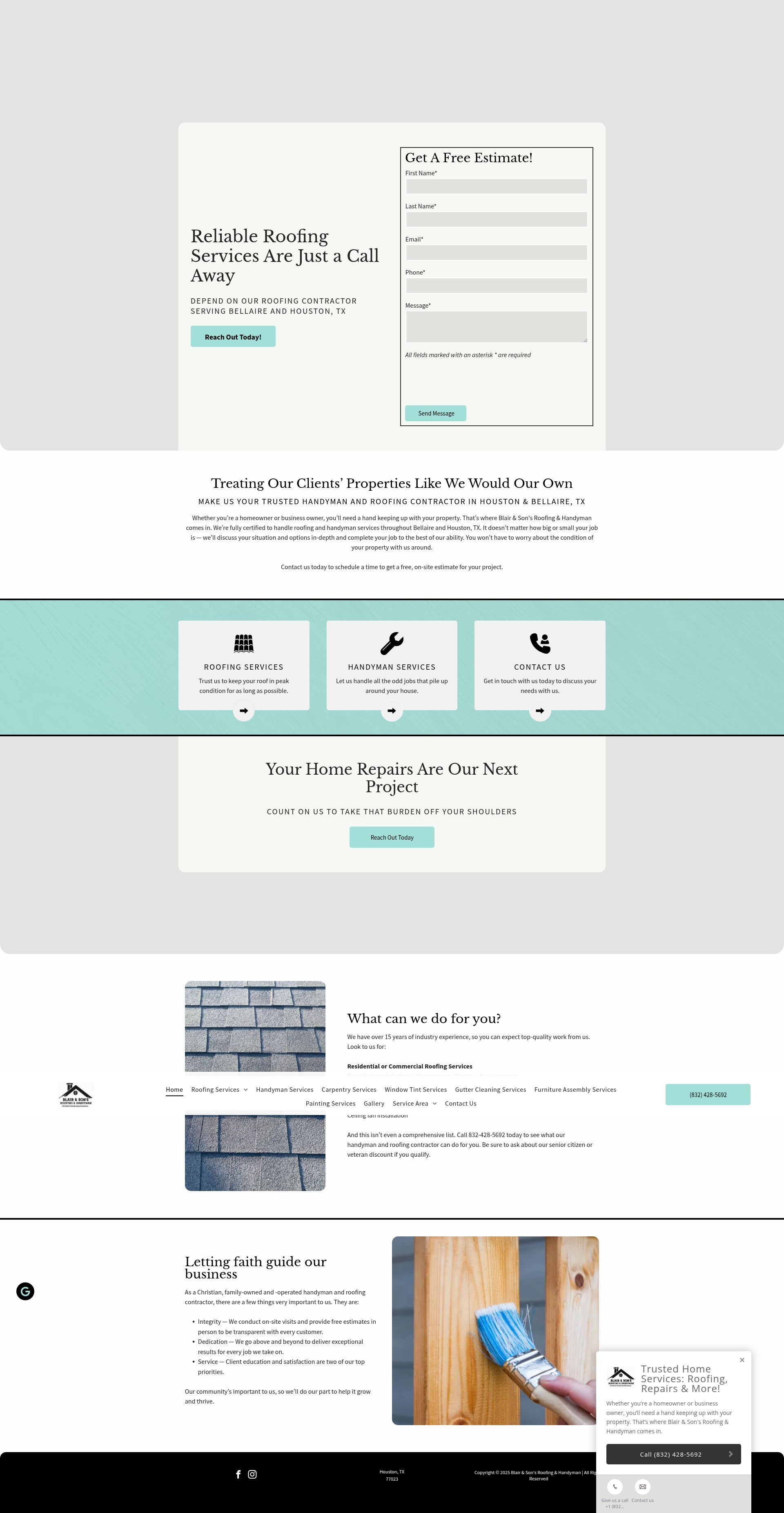 Screenshot of blairandsonsroofing.com