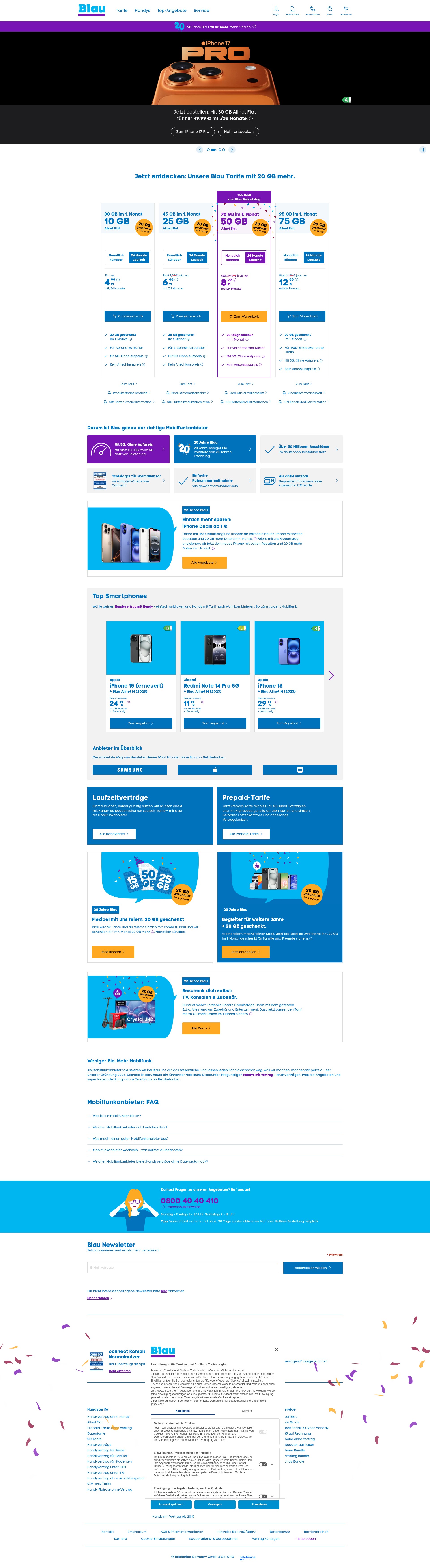 Screenshot of blau.de