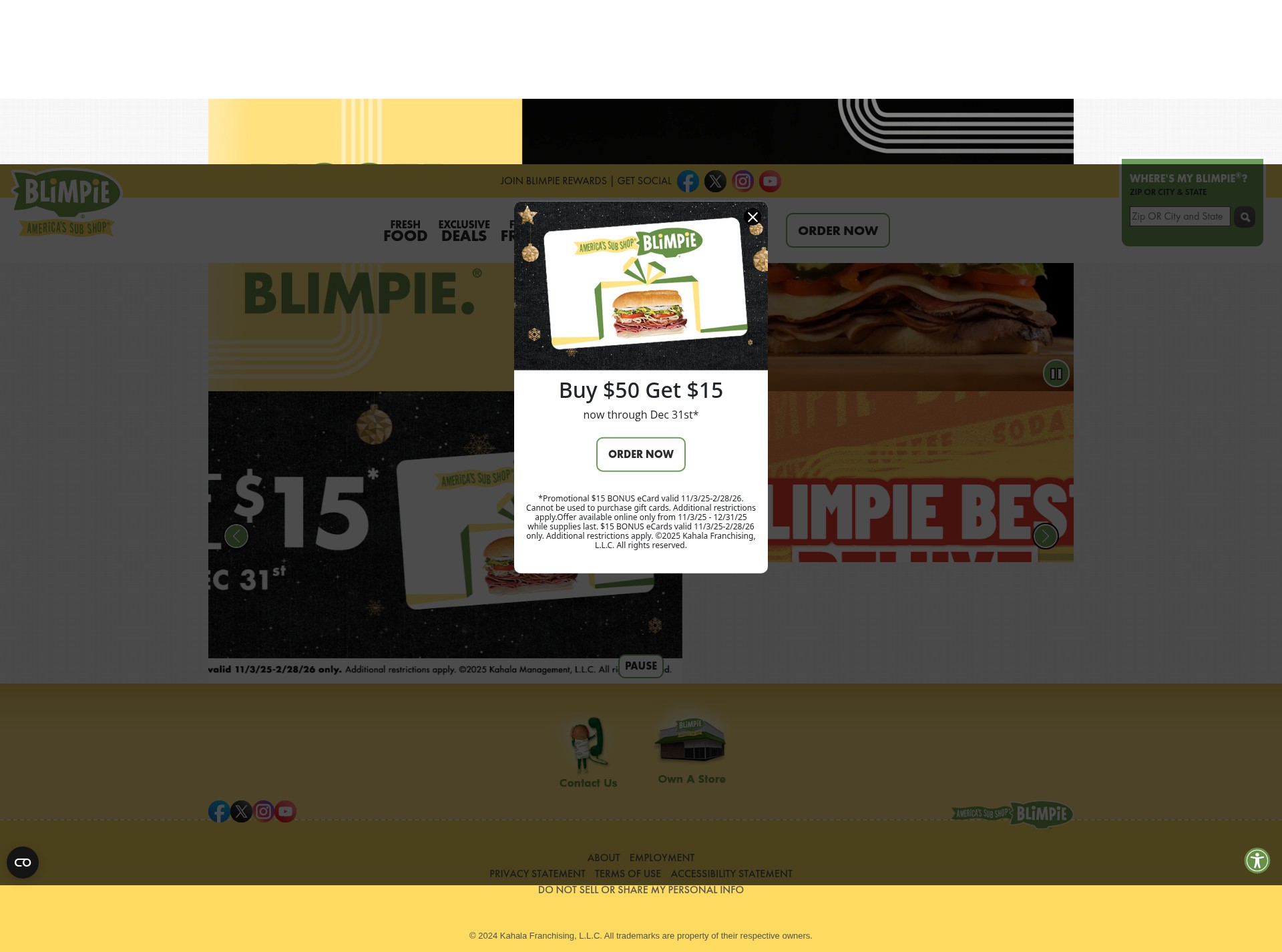 Screenshot of blimpie.com