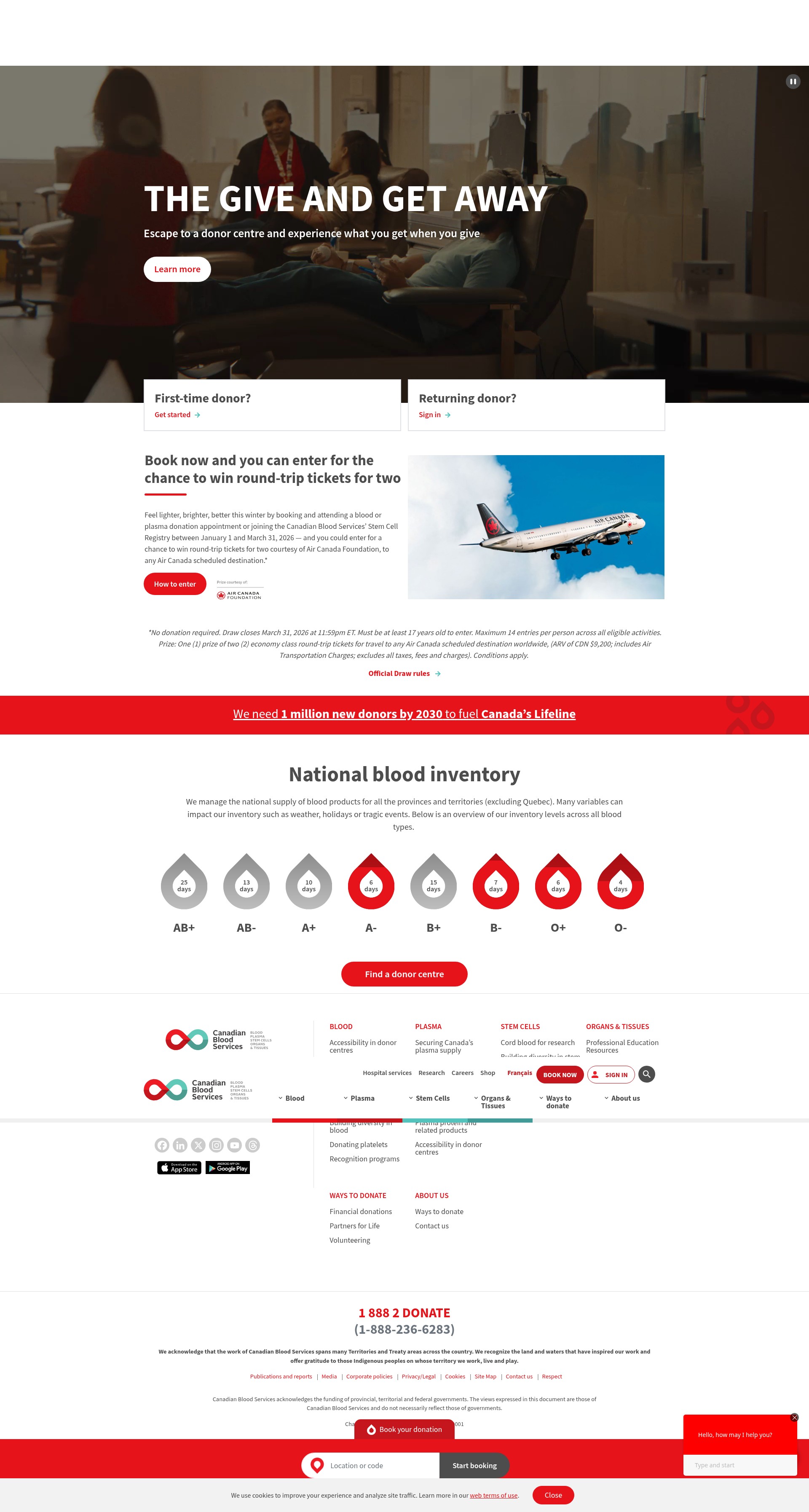Screenshot of blood.ca
