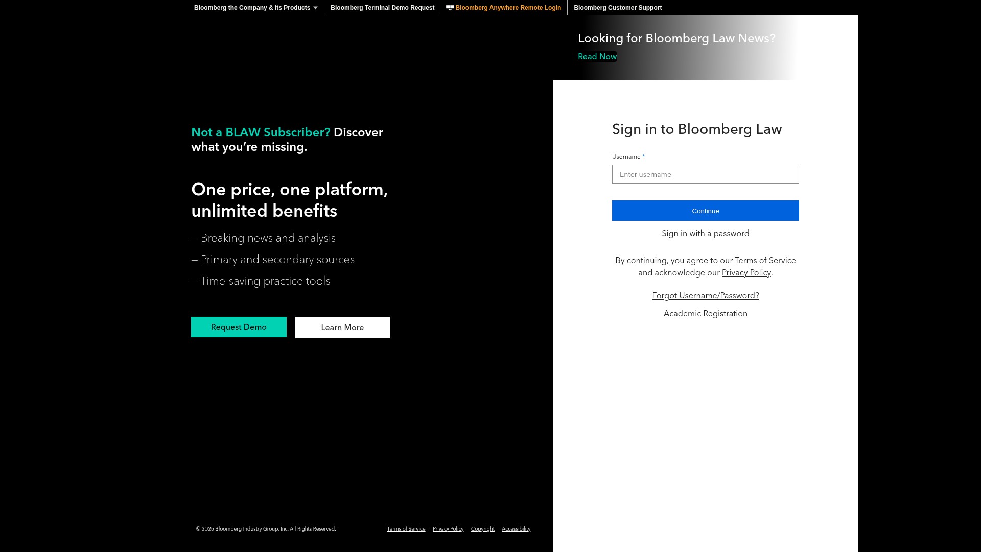 Screenshot of bloomberglaw.com