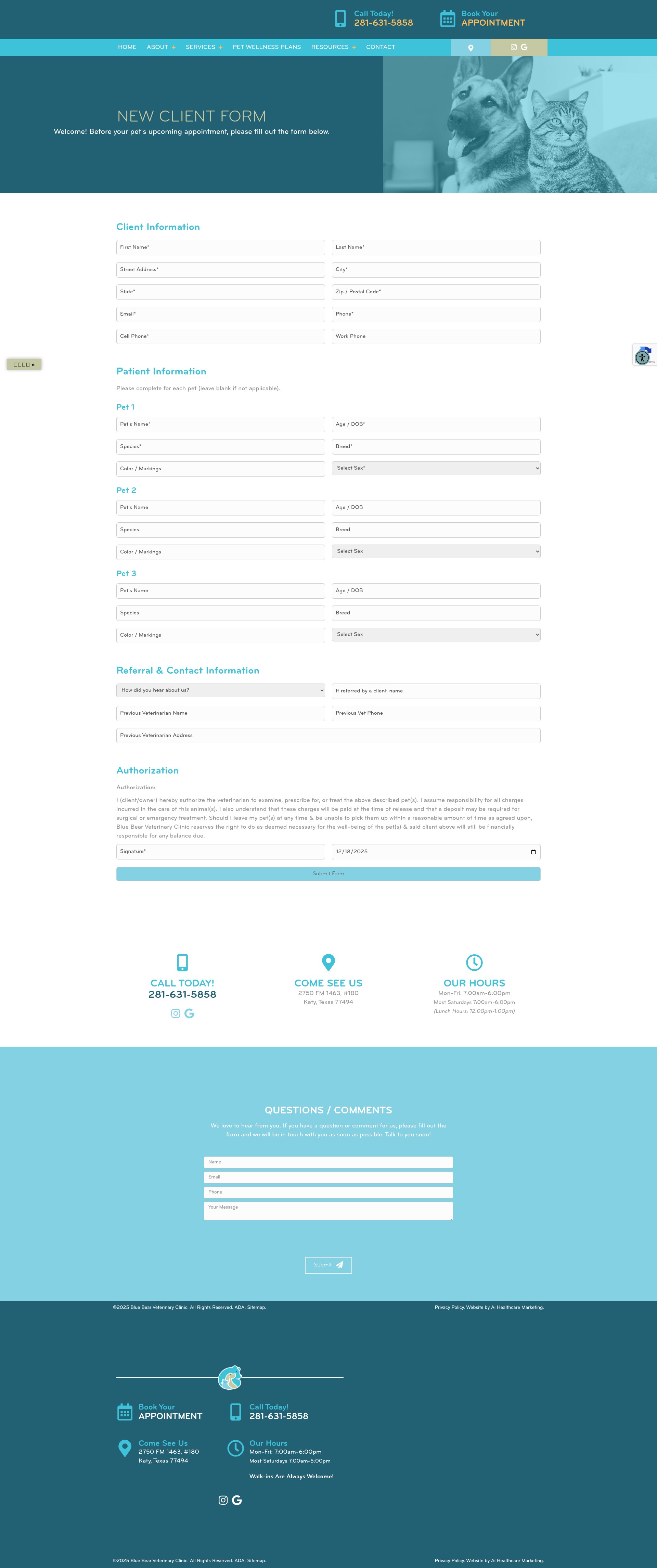 Screenshot of bluebearvet.com