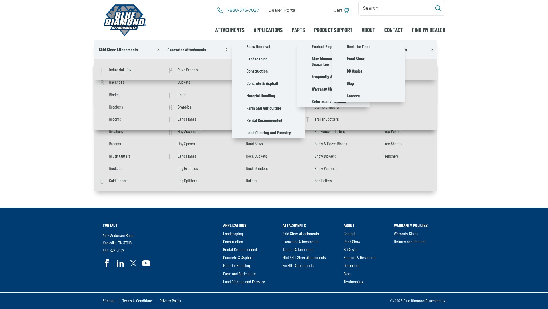 Screenshot of bluediamondattachments.com