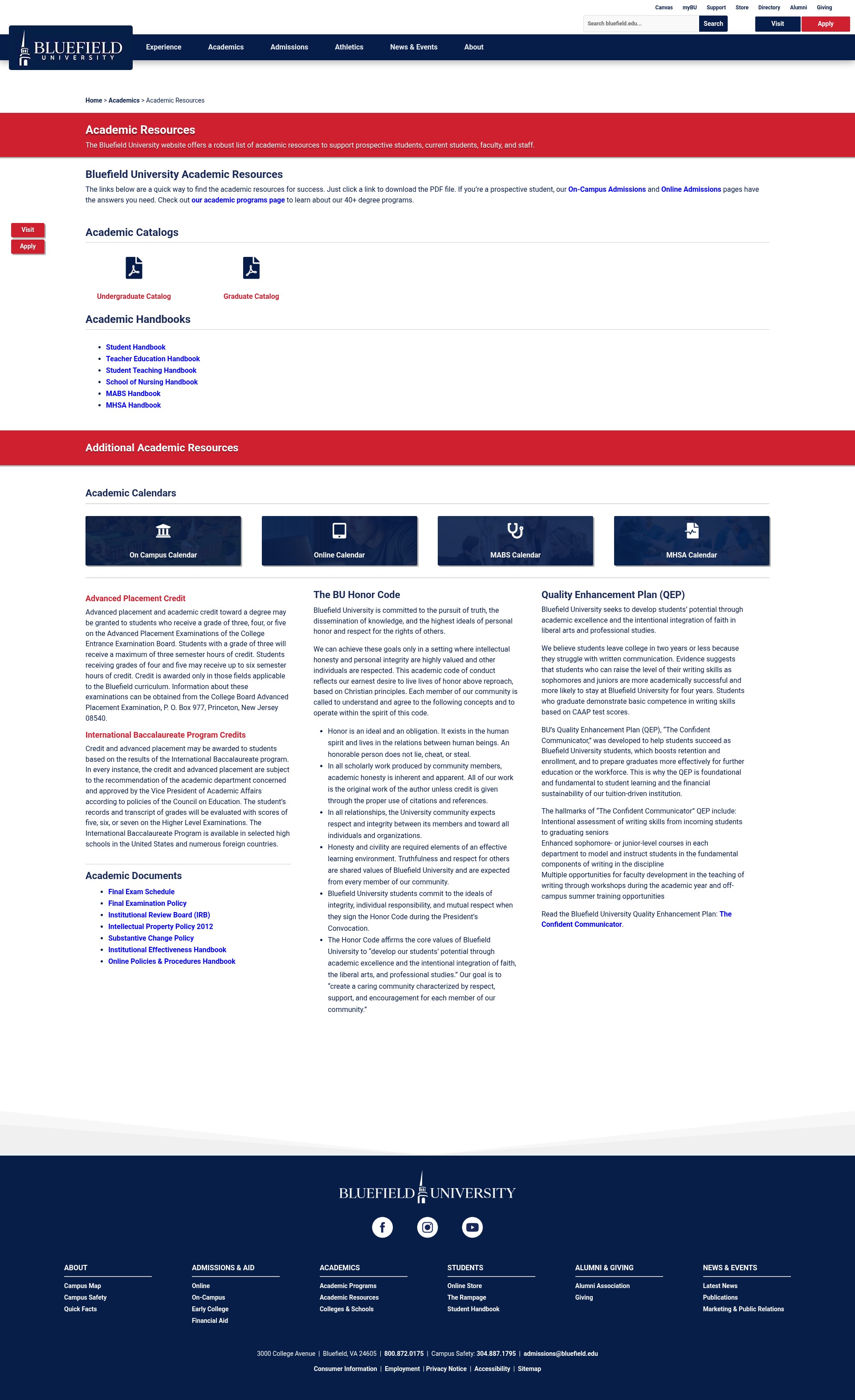 Screenshot of bluefield.edu