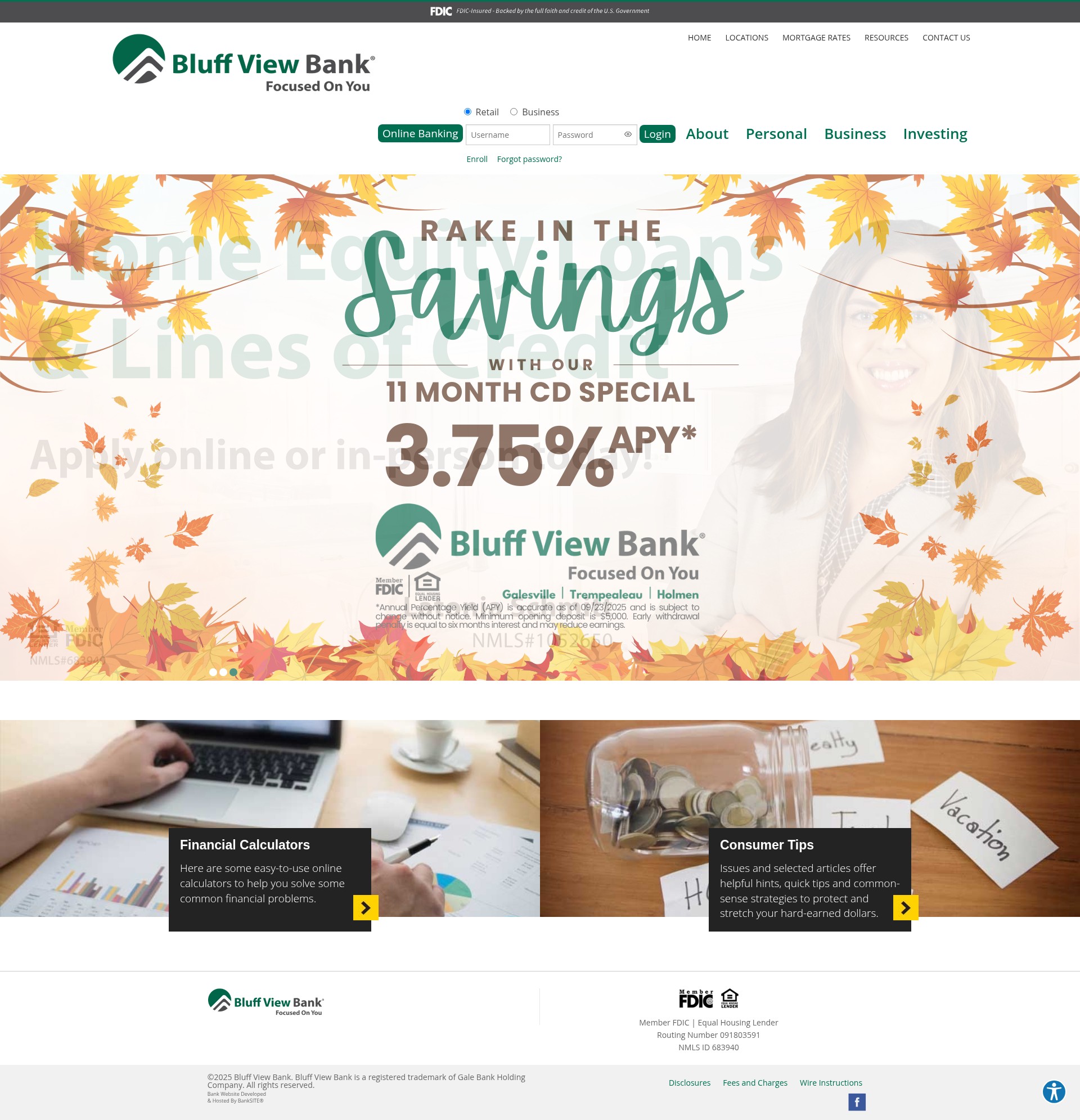 Screenshot of bluffviewbank.com