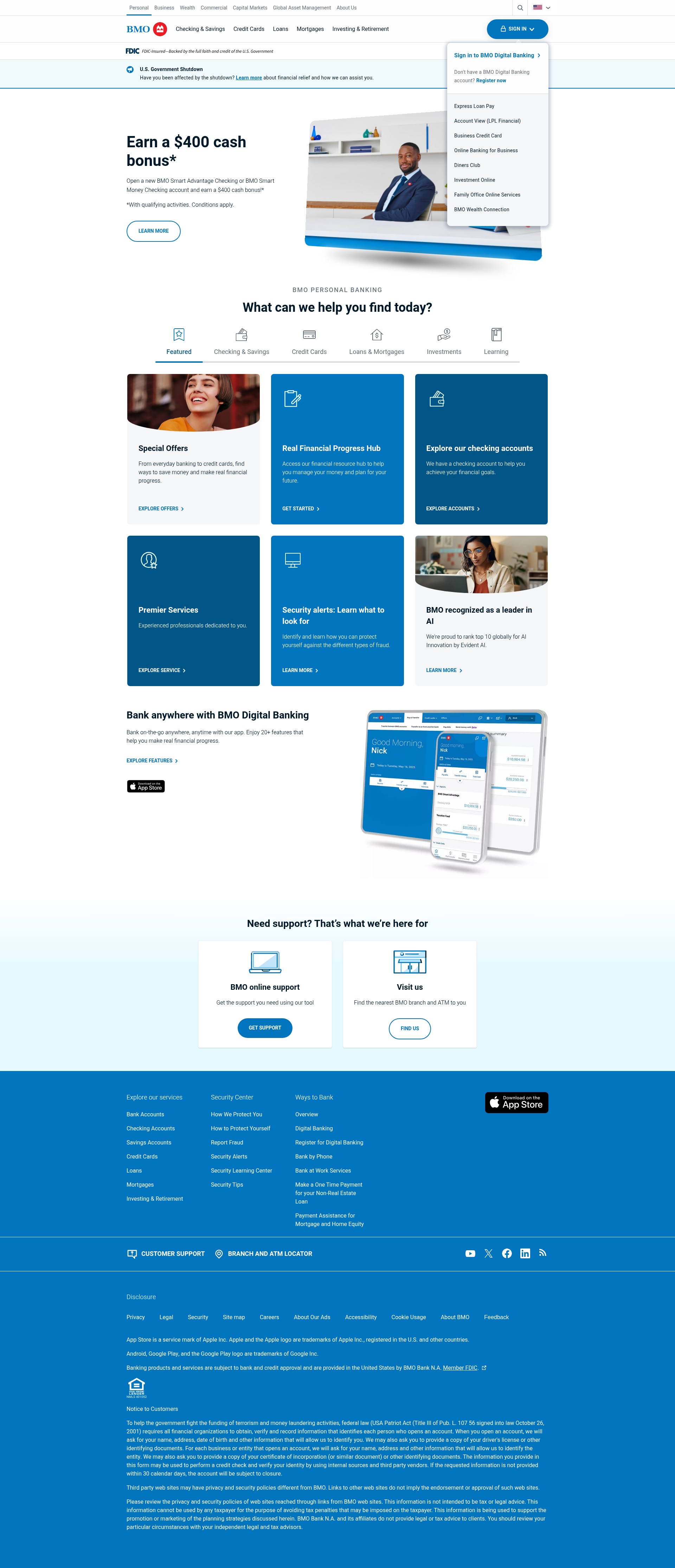 Screenshot of bmo.com