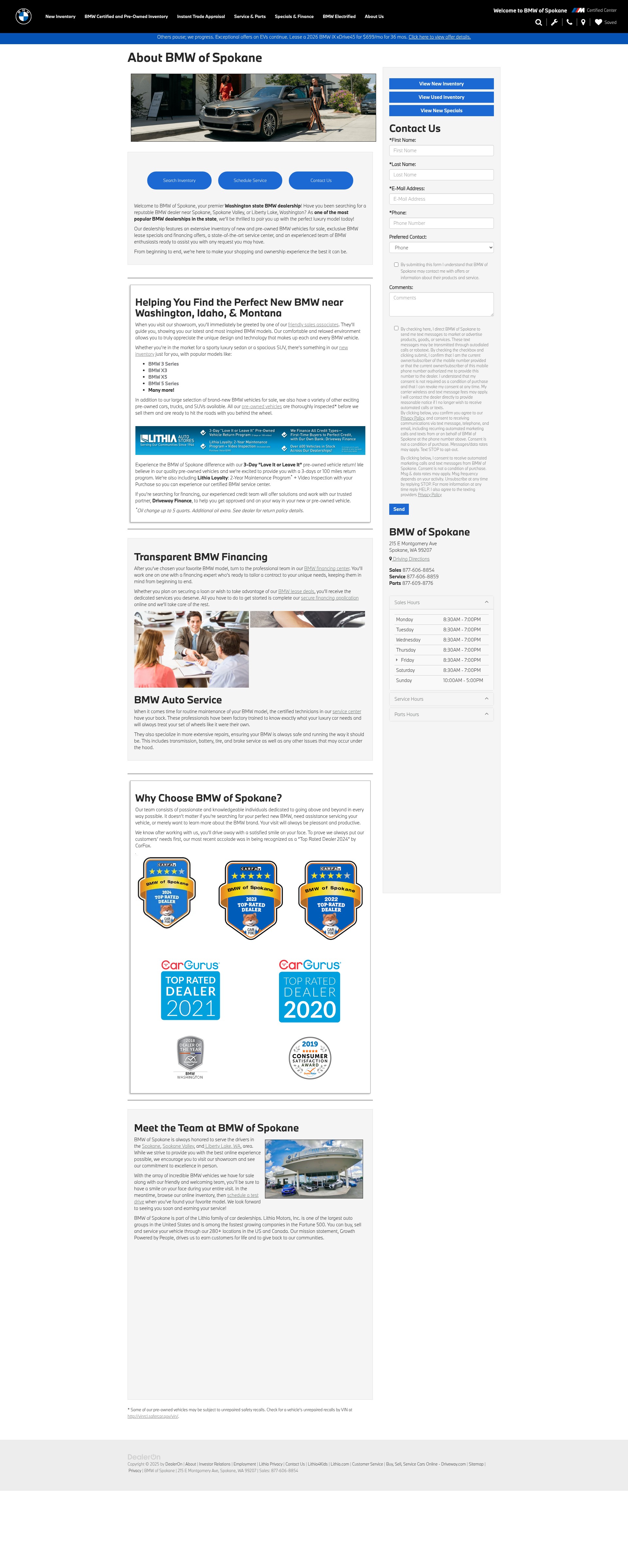 Screenshot of bmwofspokane.com