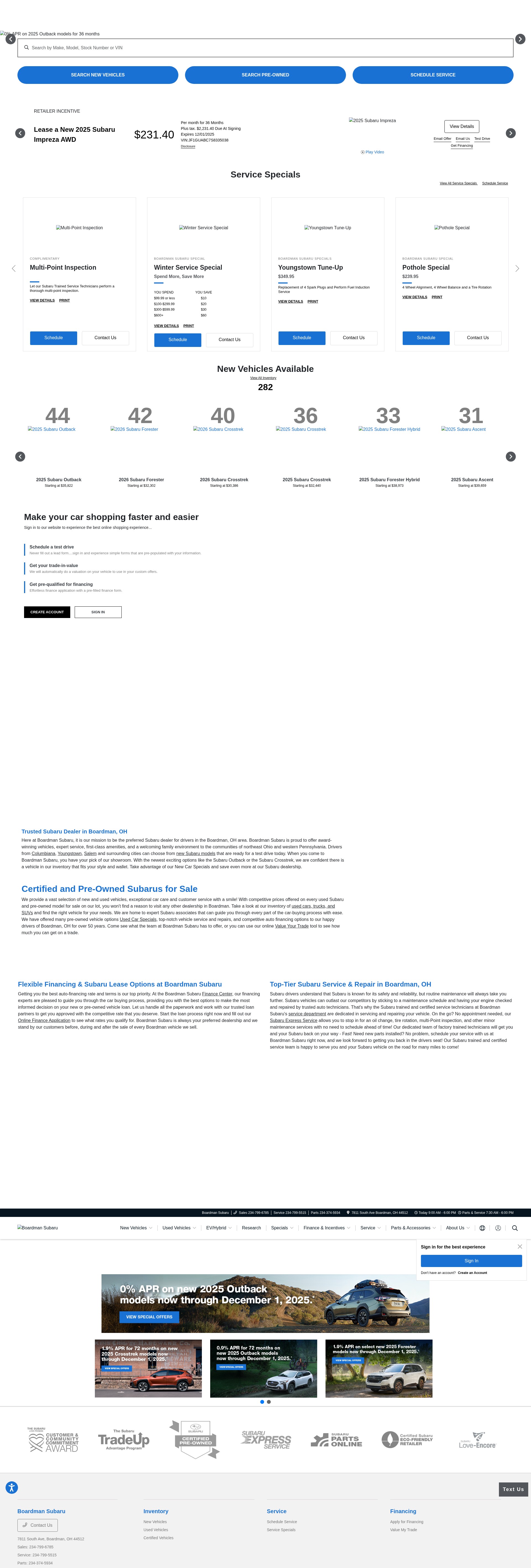 Screenshot of boardmansubaru.com