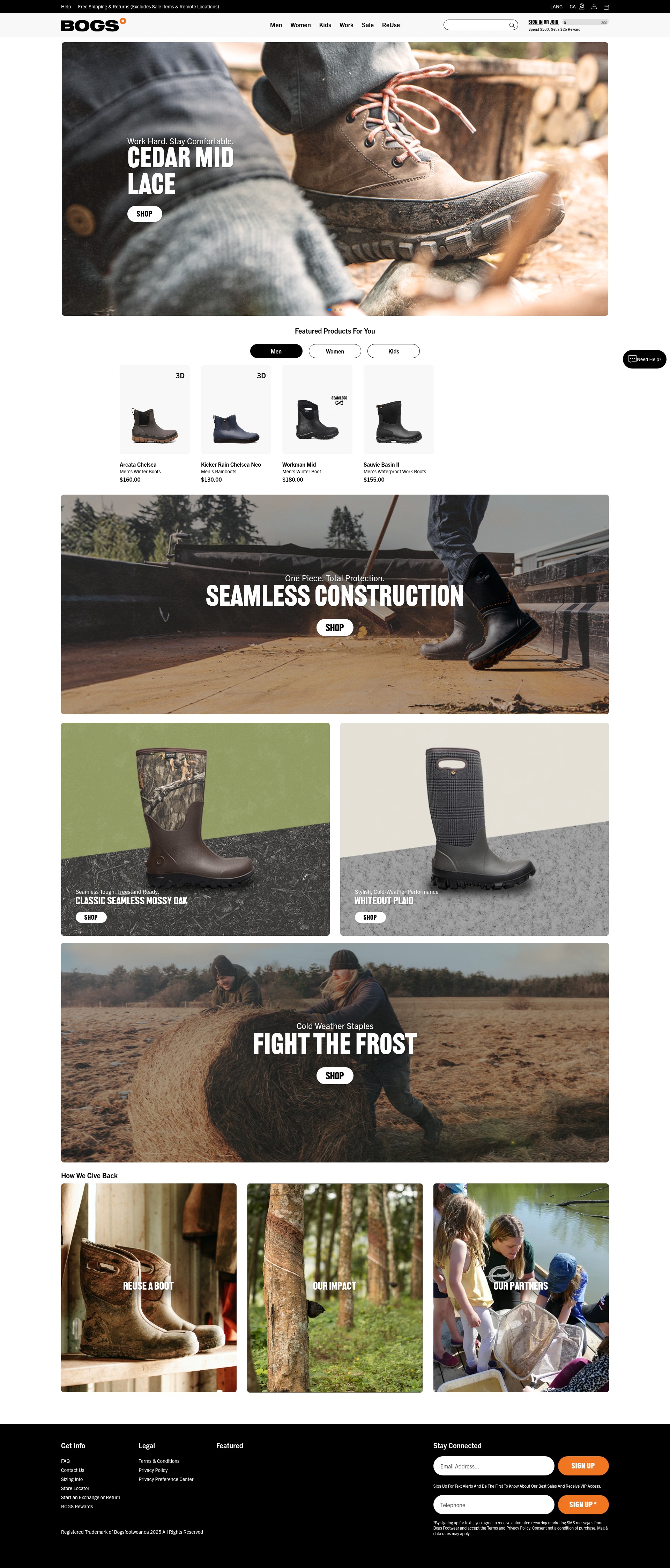 Screenshot of bogsfootwear.ca