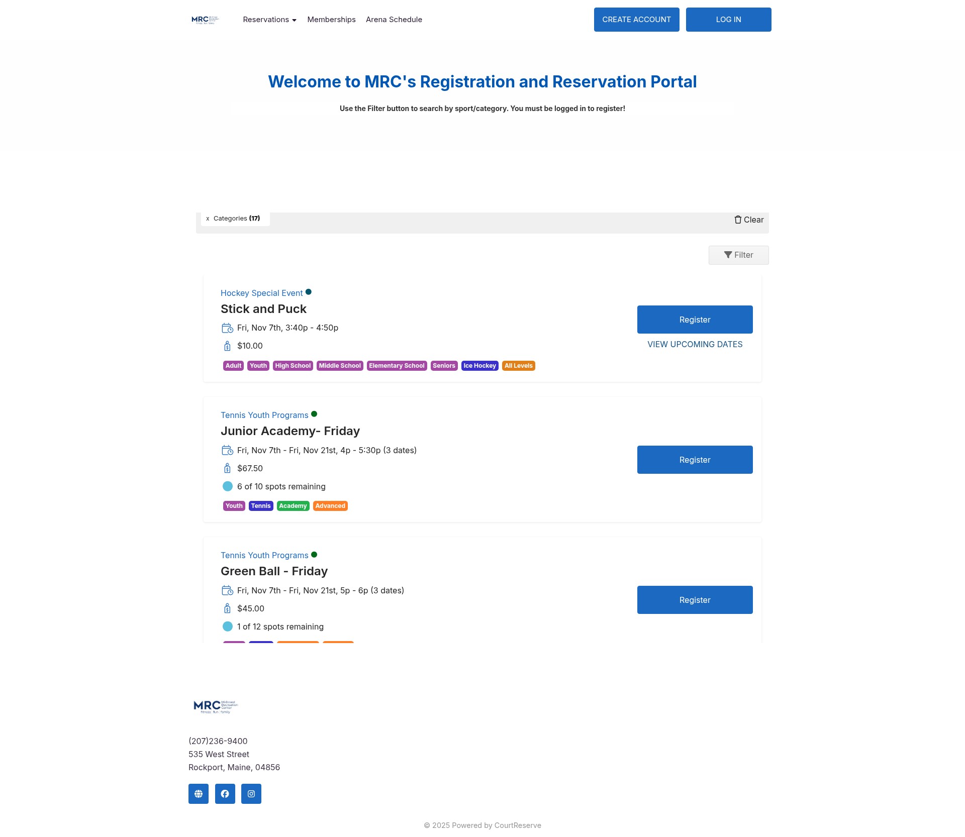 Screenshot of book.midcoastrec.org