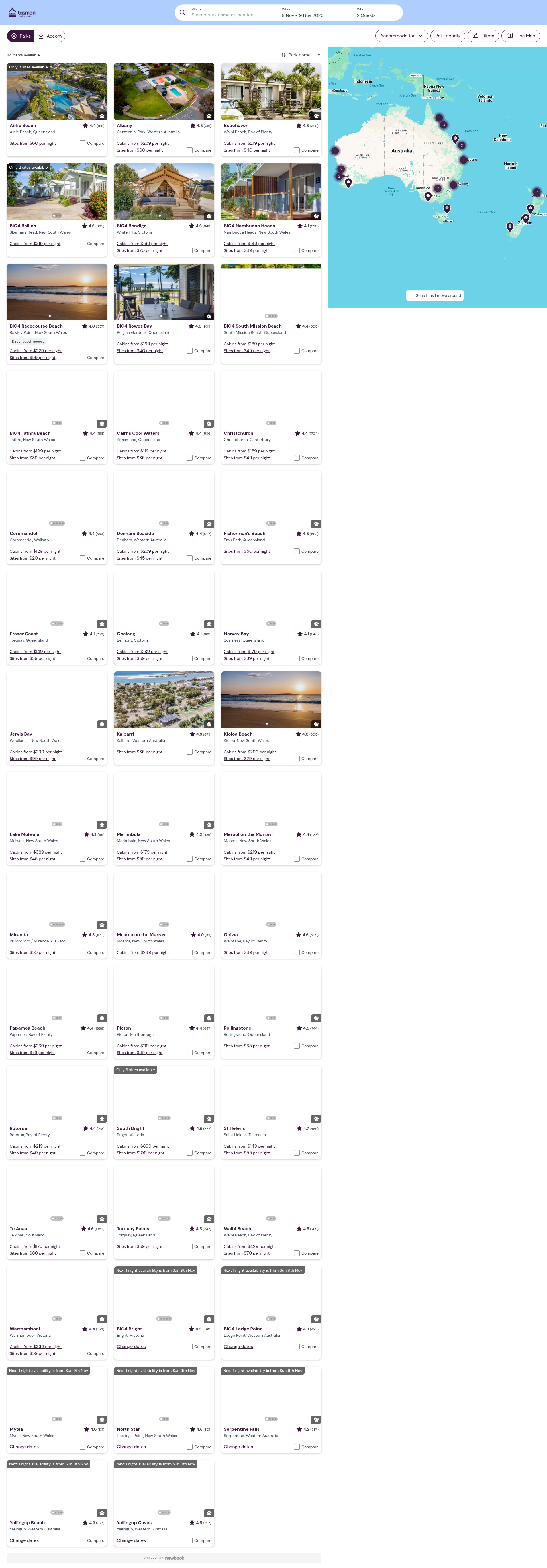 Screenshot of book.tasmanholidayparks.com