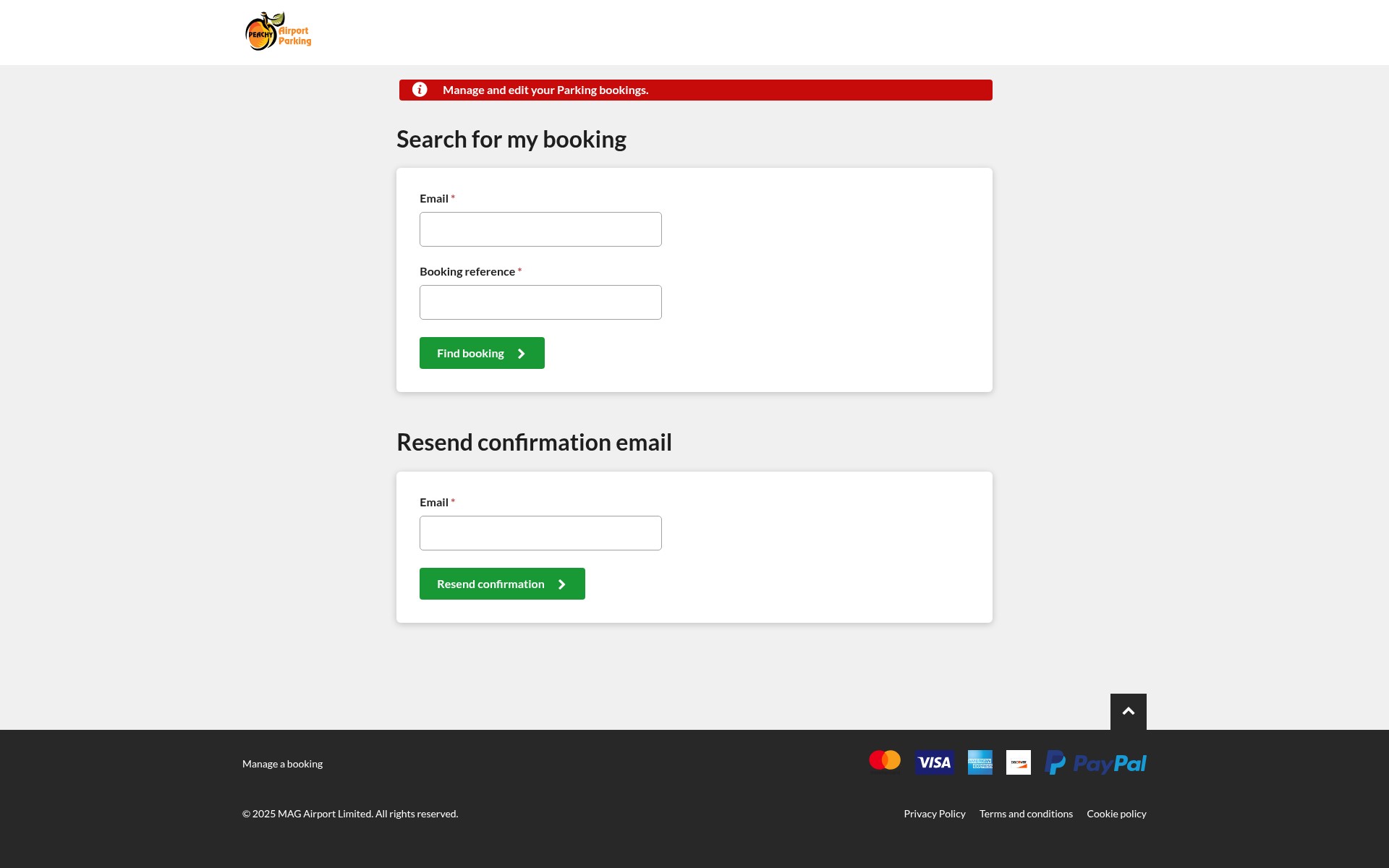 Screenshot of booking.peachyairportparking.com