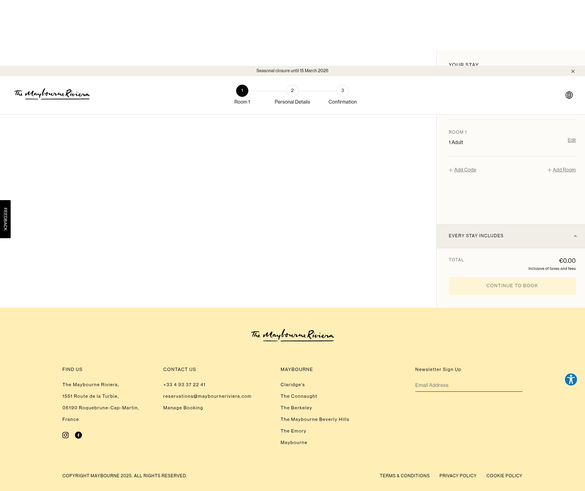 Screenshot of bookings.maybourneriviera.com