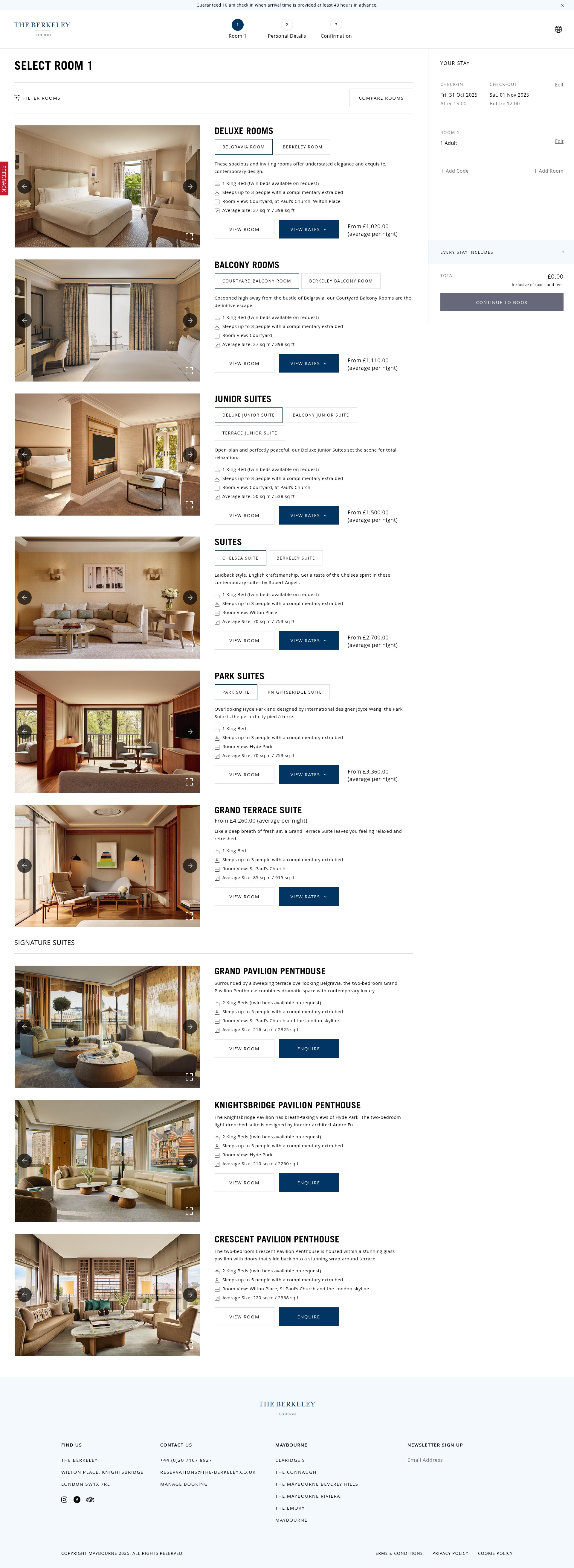 Screenshot of bookings.the-berkeley.co.uk