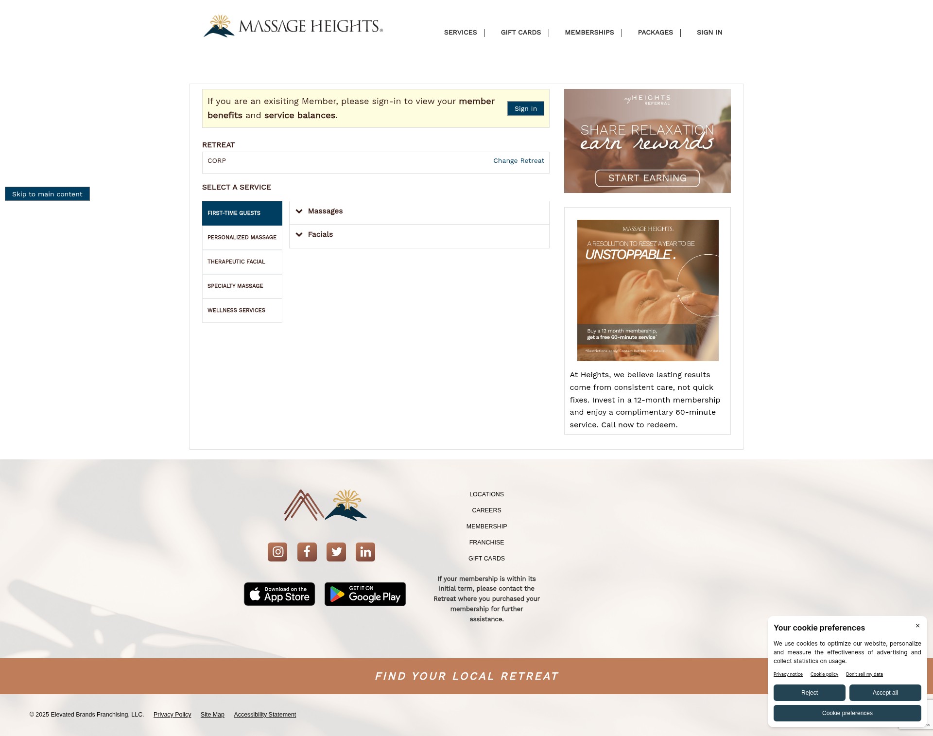 Screenshot of booknow.massageheights.com