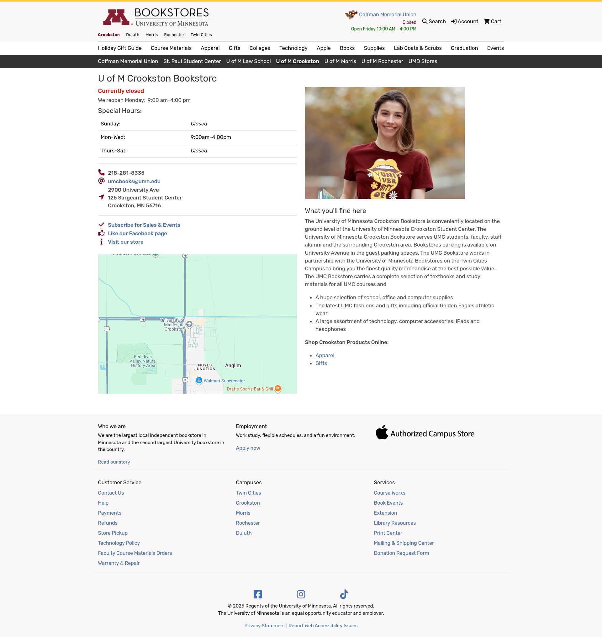 Screenshot of bookstores.umn.edu