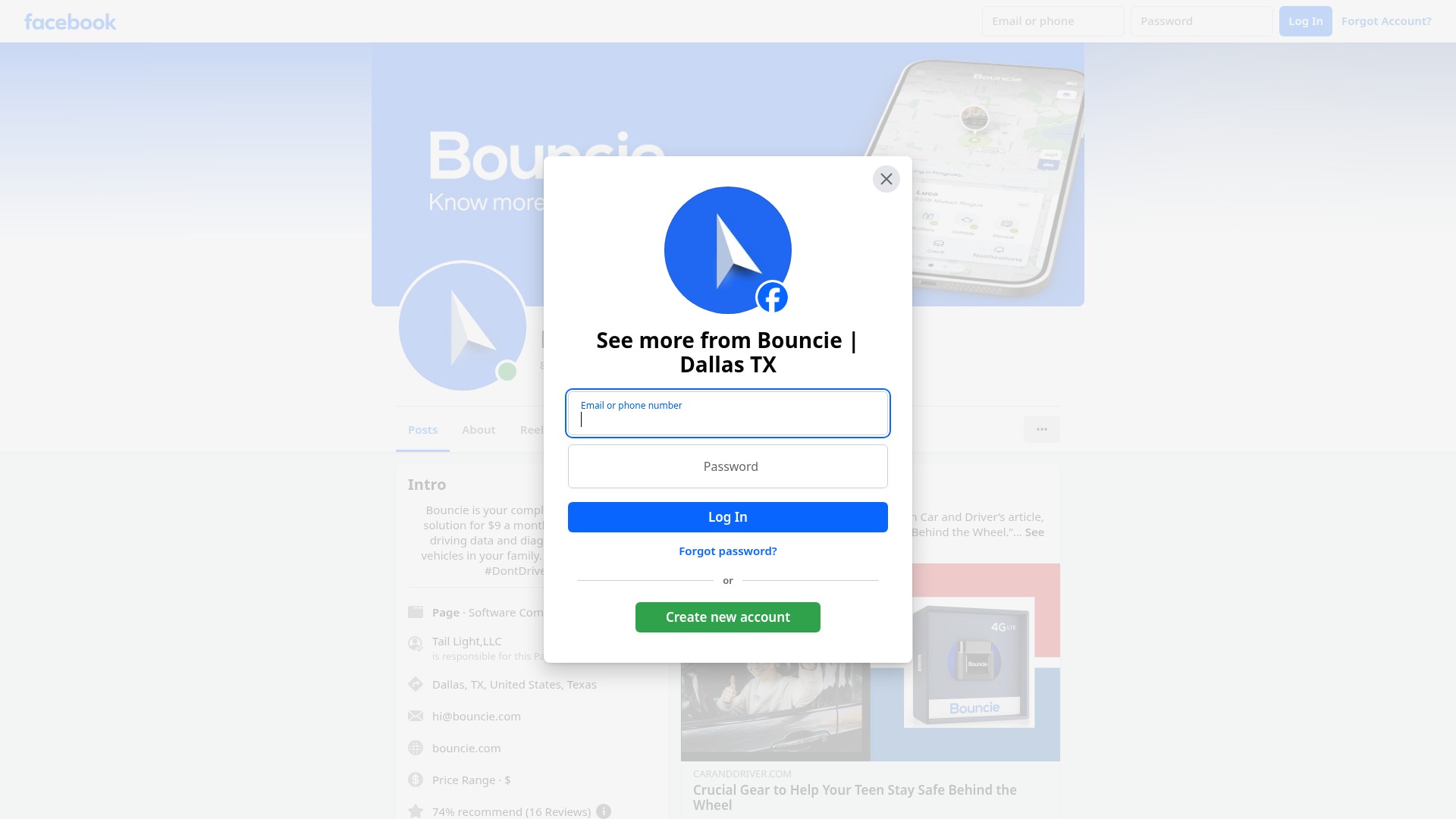 Screenshot of bouncie.com