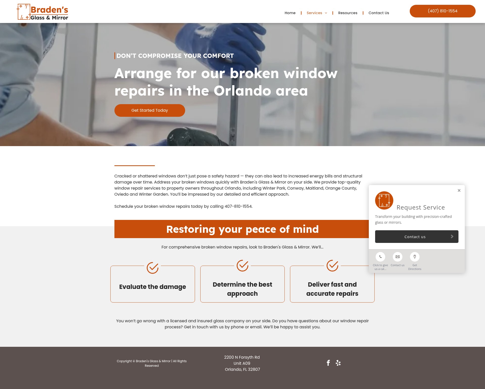 Screenshot of bradensglassandmirror.net