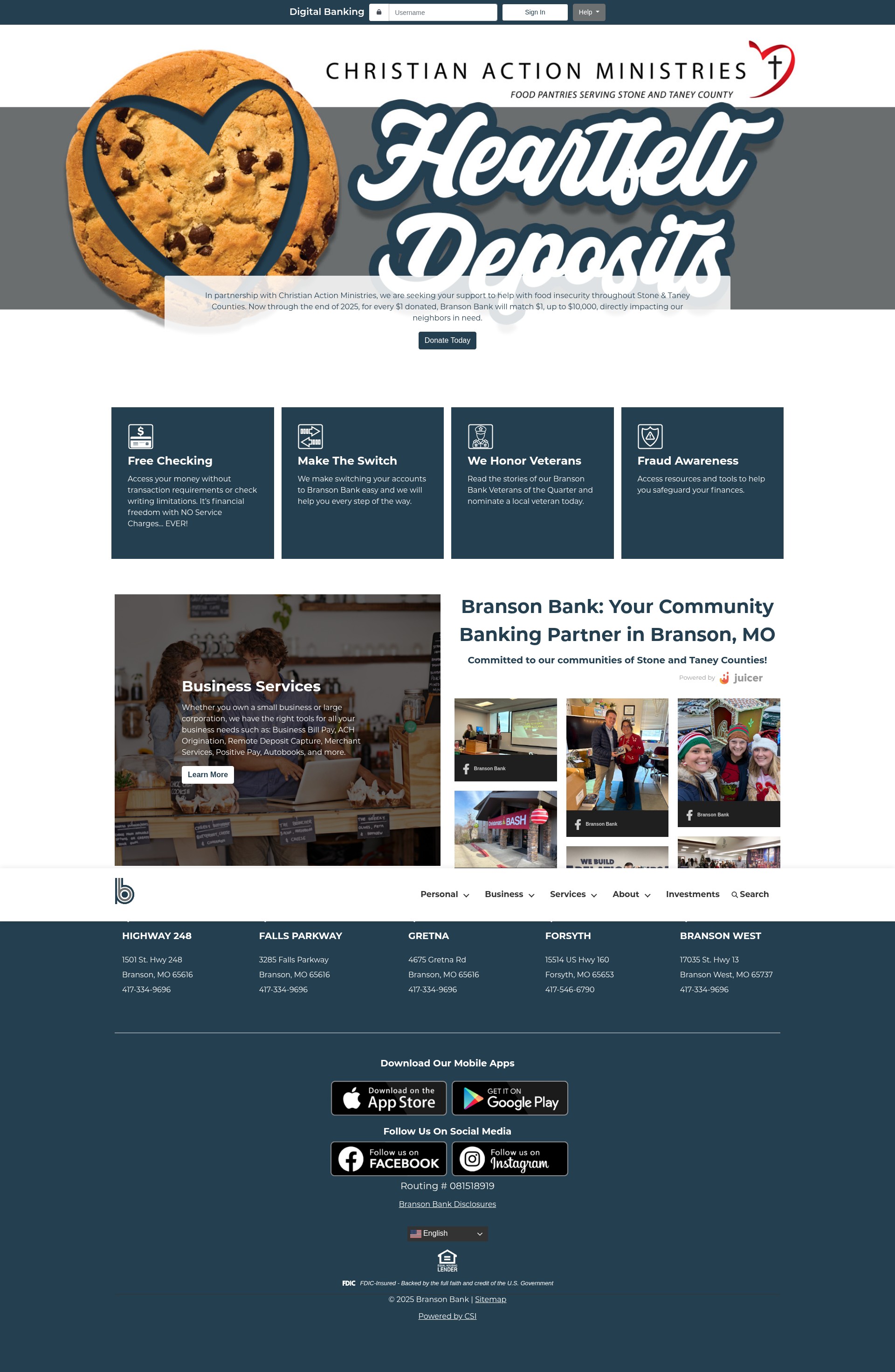 Screenshot of bransonbank.com