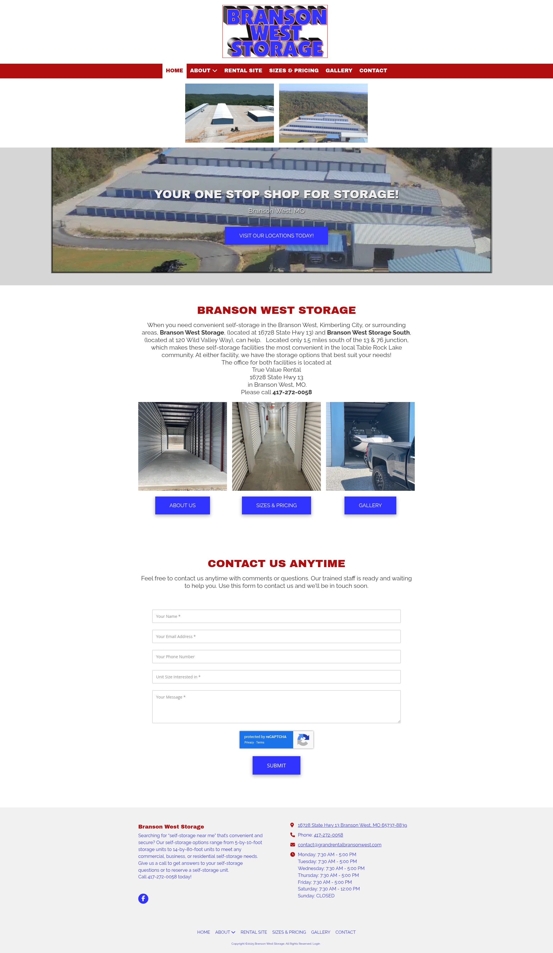 Screenshot of bransonwestministorage.com