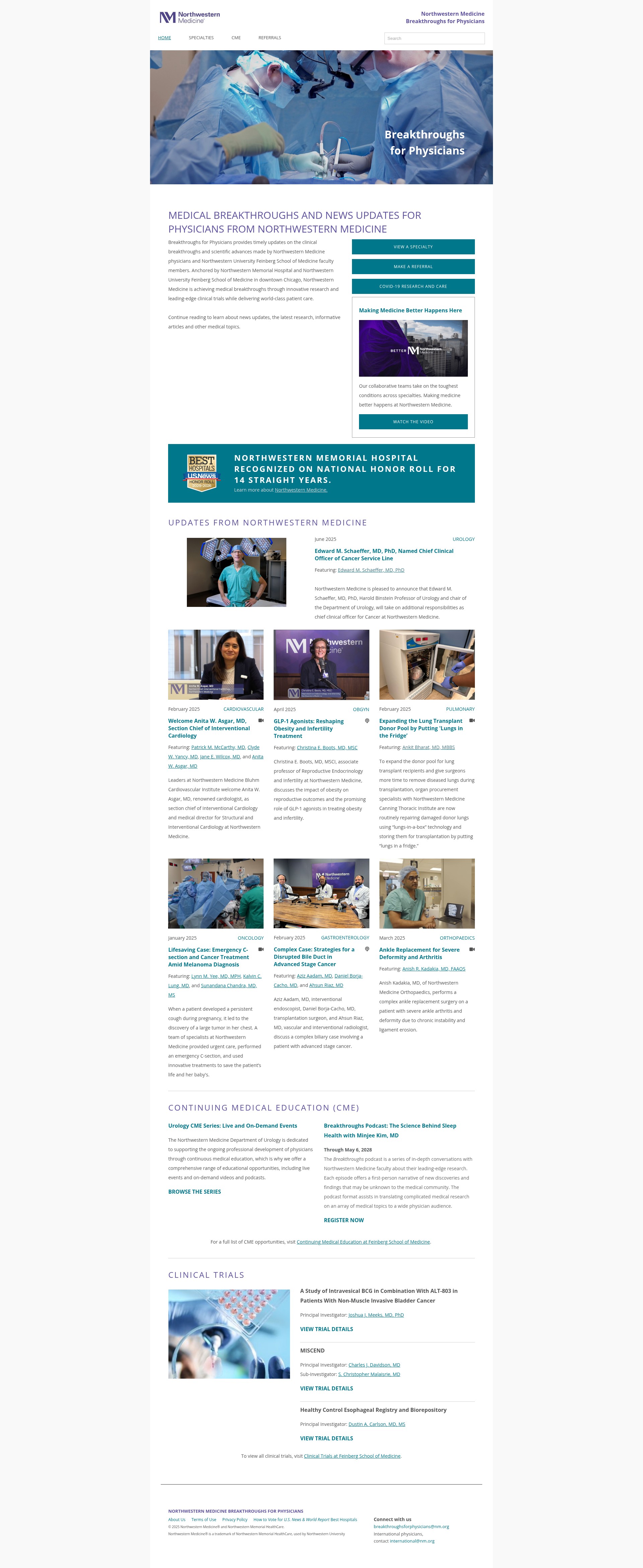 Screenshot of breakthroughsforphysicians.nm.org
