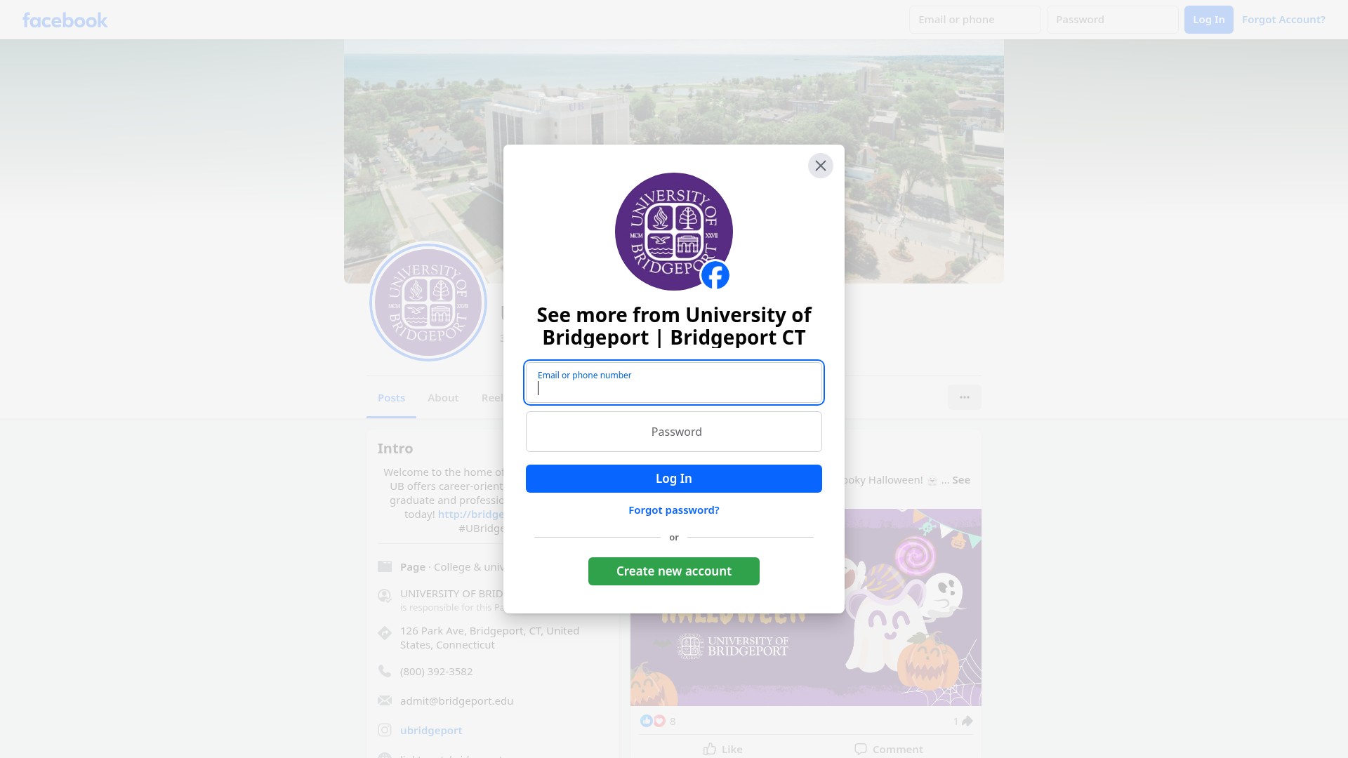 Screenshot of bridgeport.edu