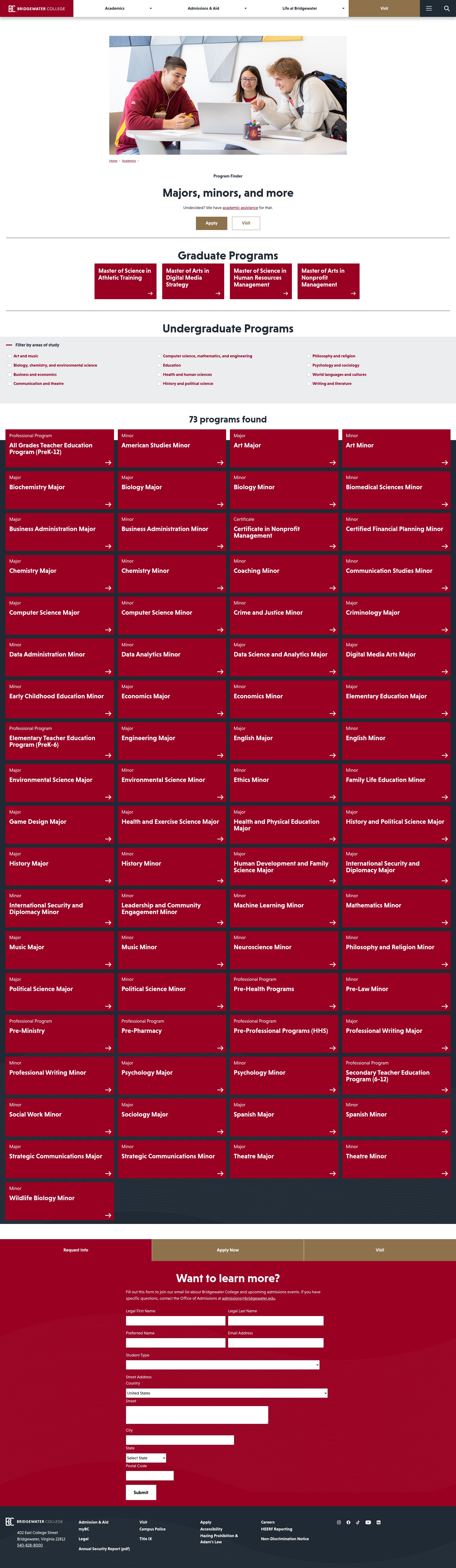 Screenshot of bridgewater.edu