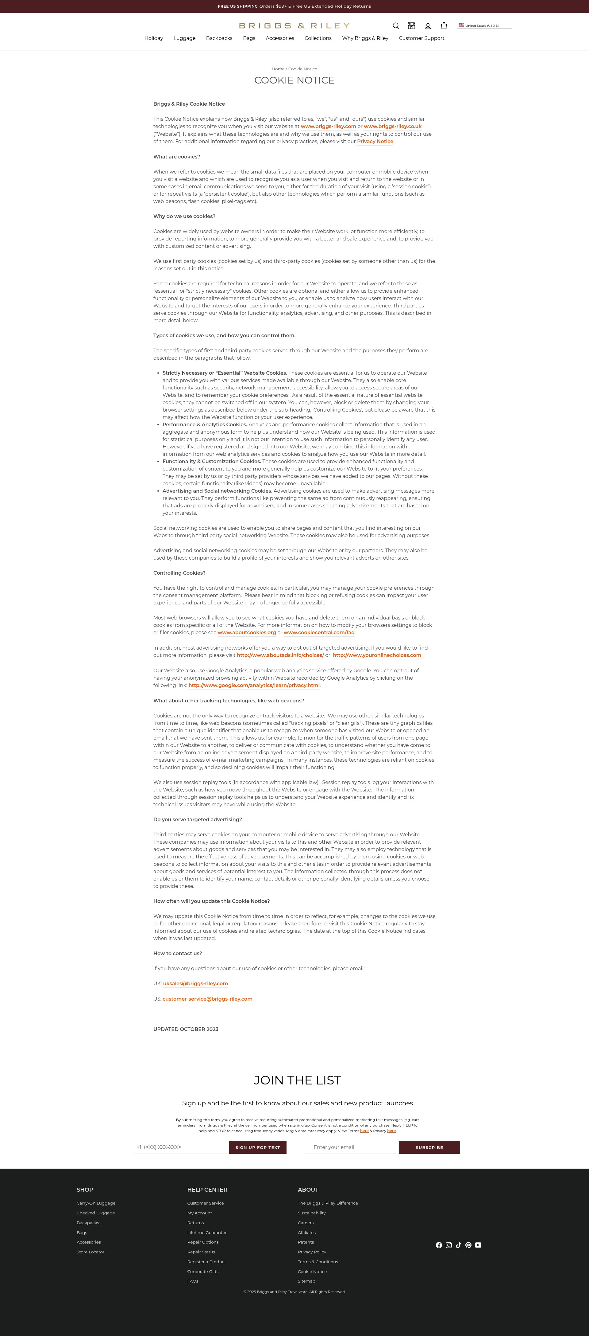 Screenshot of briggs-riley.com
