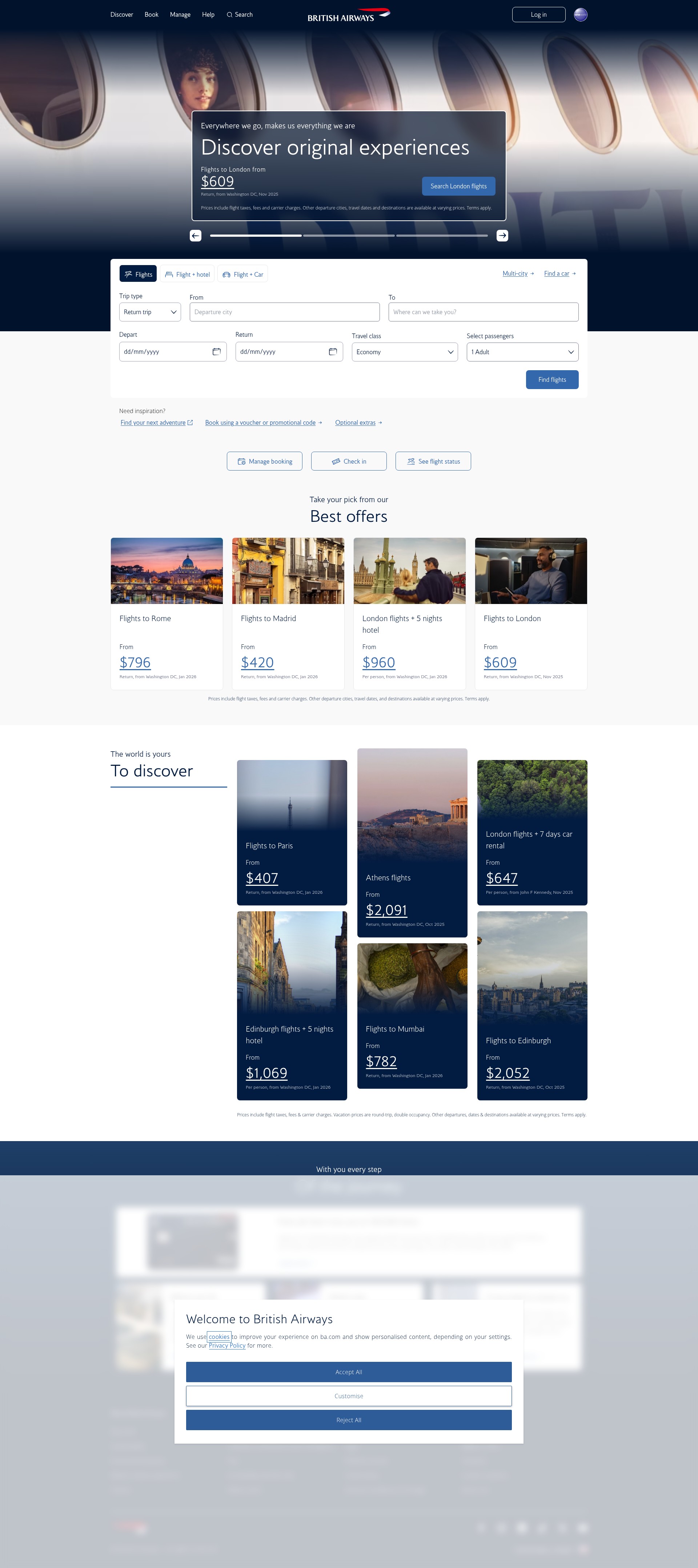 Screenshot of britishairways.com