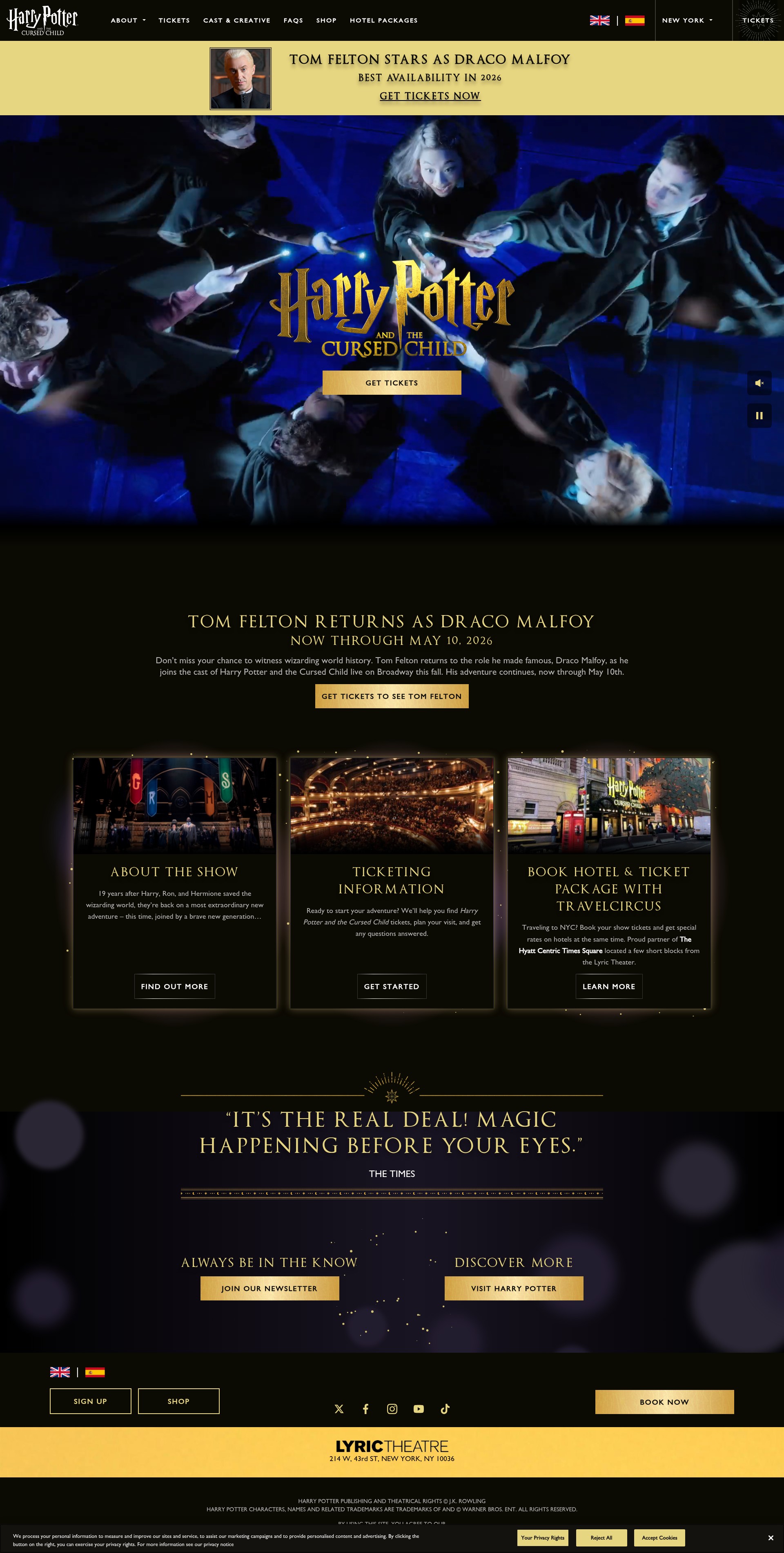 Screenshot of broadway.harrypottertheplay.com