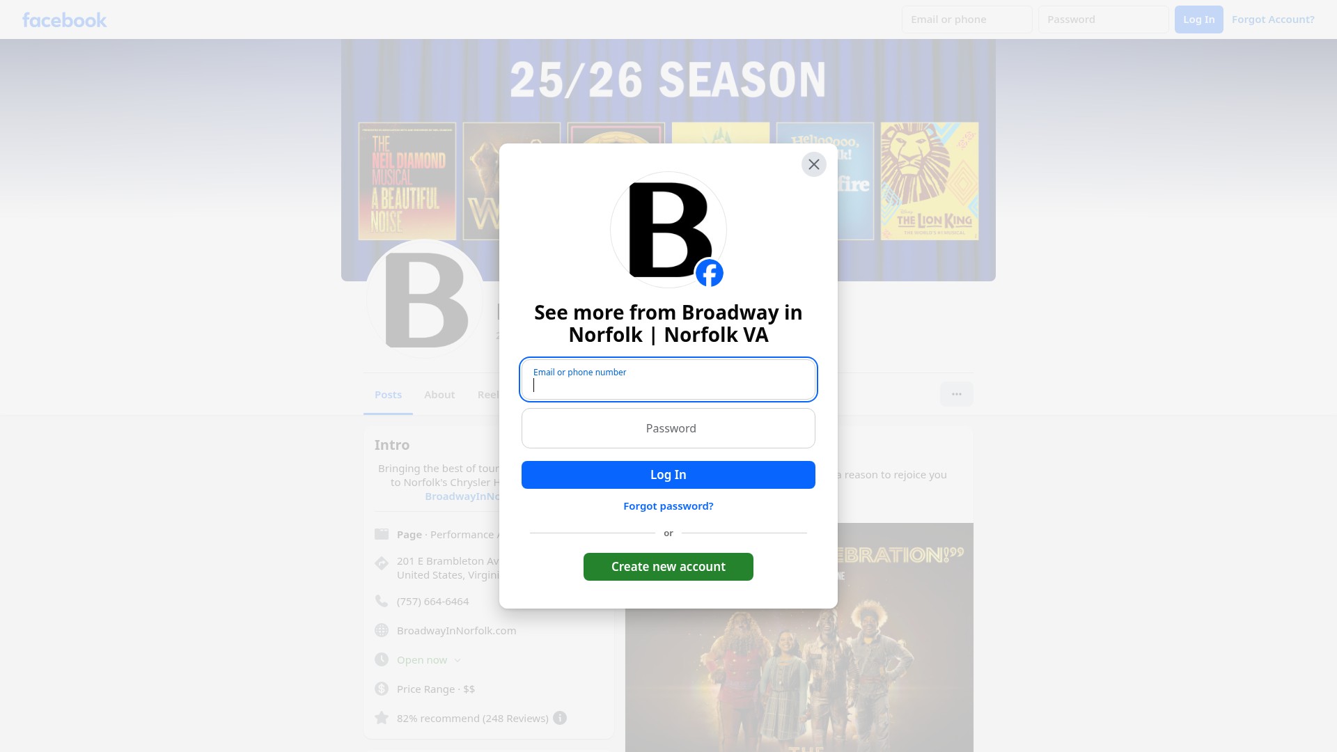 Screenshot of broadwayinnorfolk.com