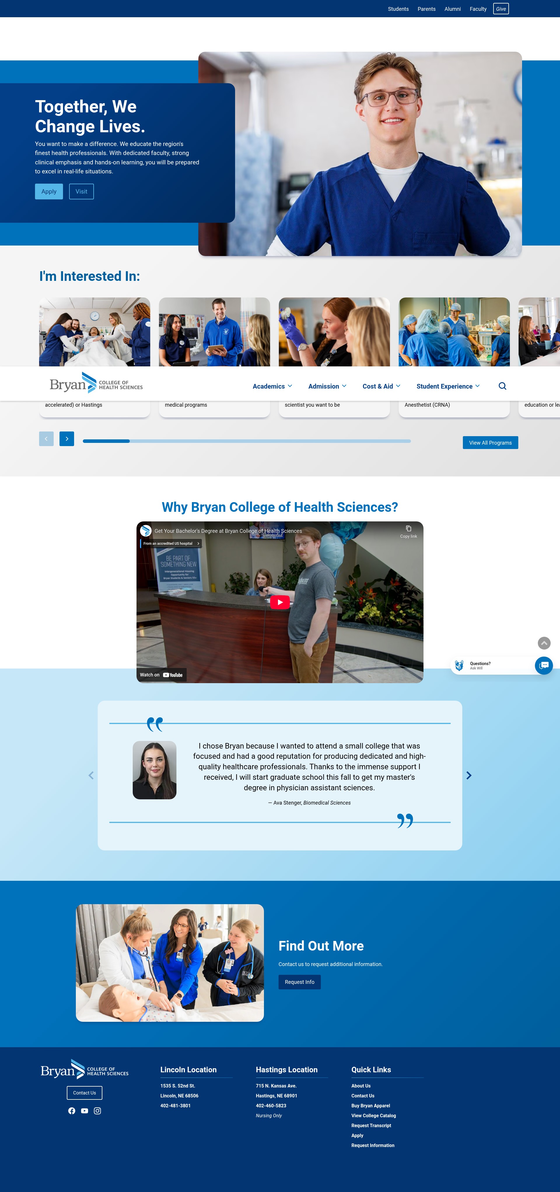 Screenshot of bryanhealthcollege.edu