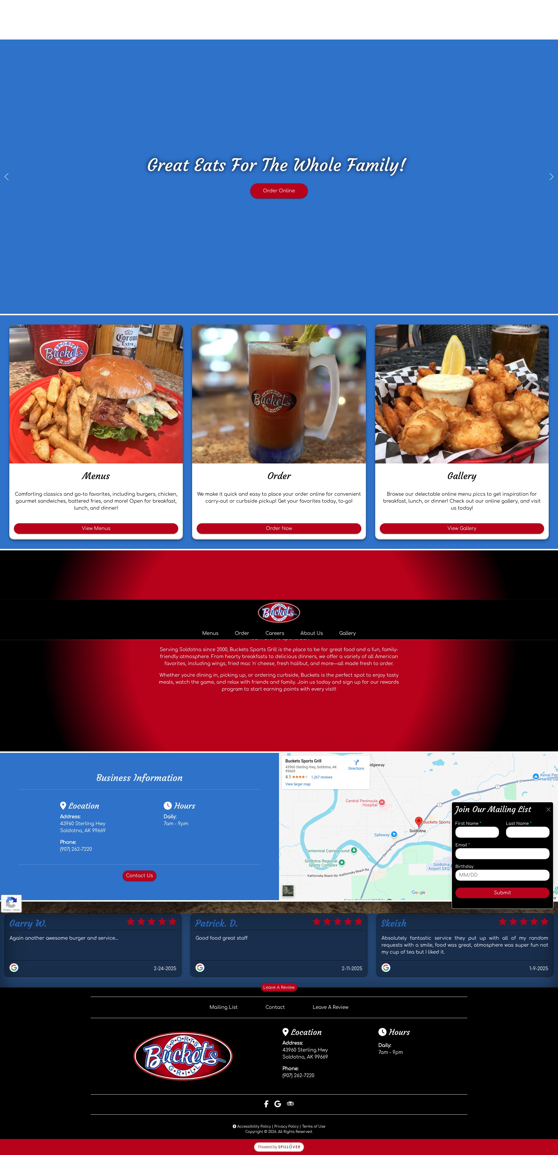 Screenshot of bucketssportsgrill.com