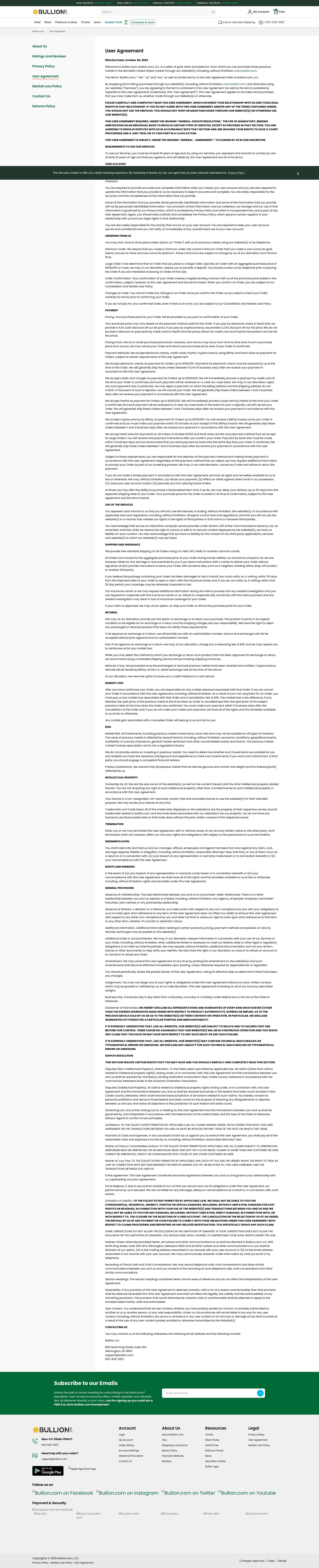 Screenshot of bullion.com