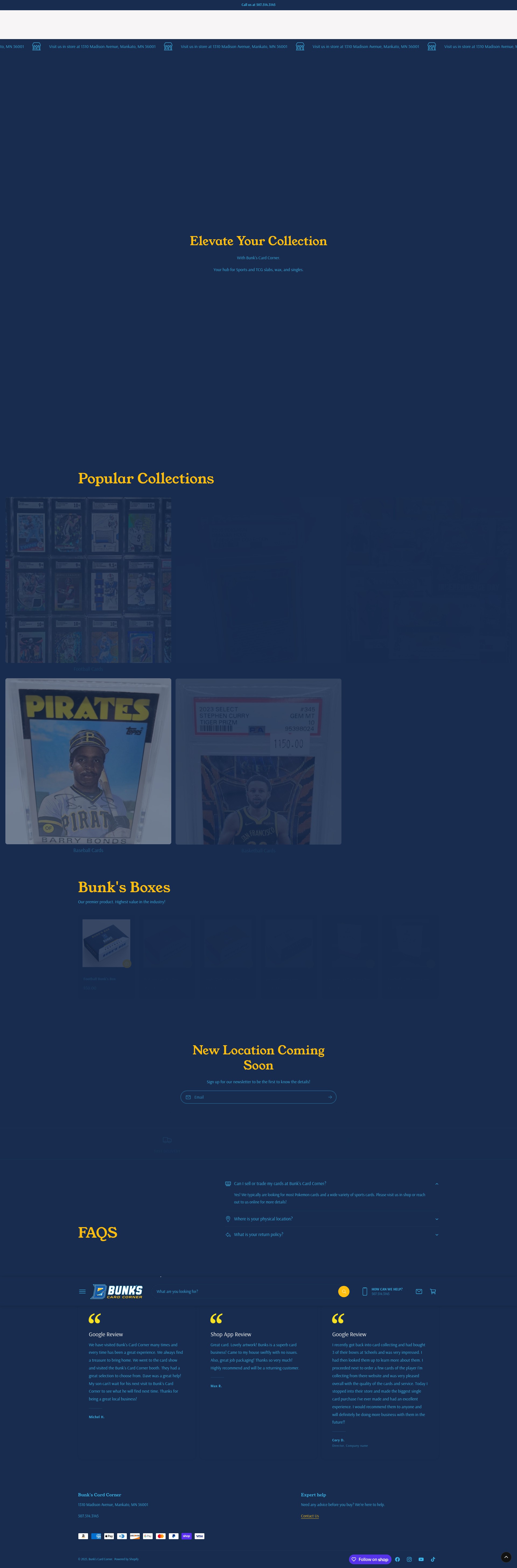 Screenshot of bunkscardcorner.com