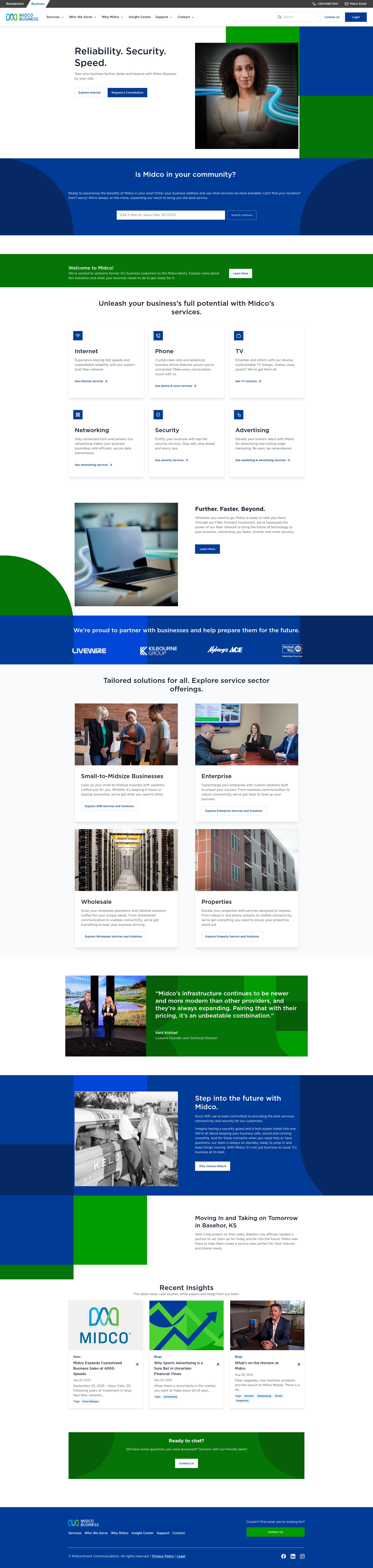 Screenshot of business.midco.com