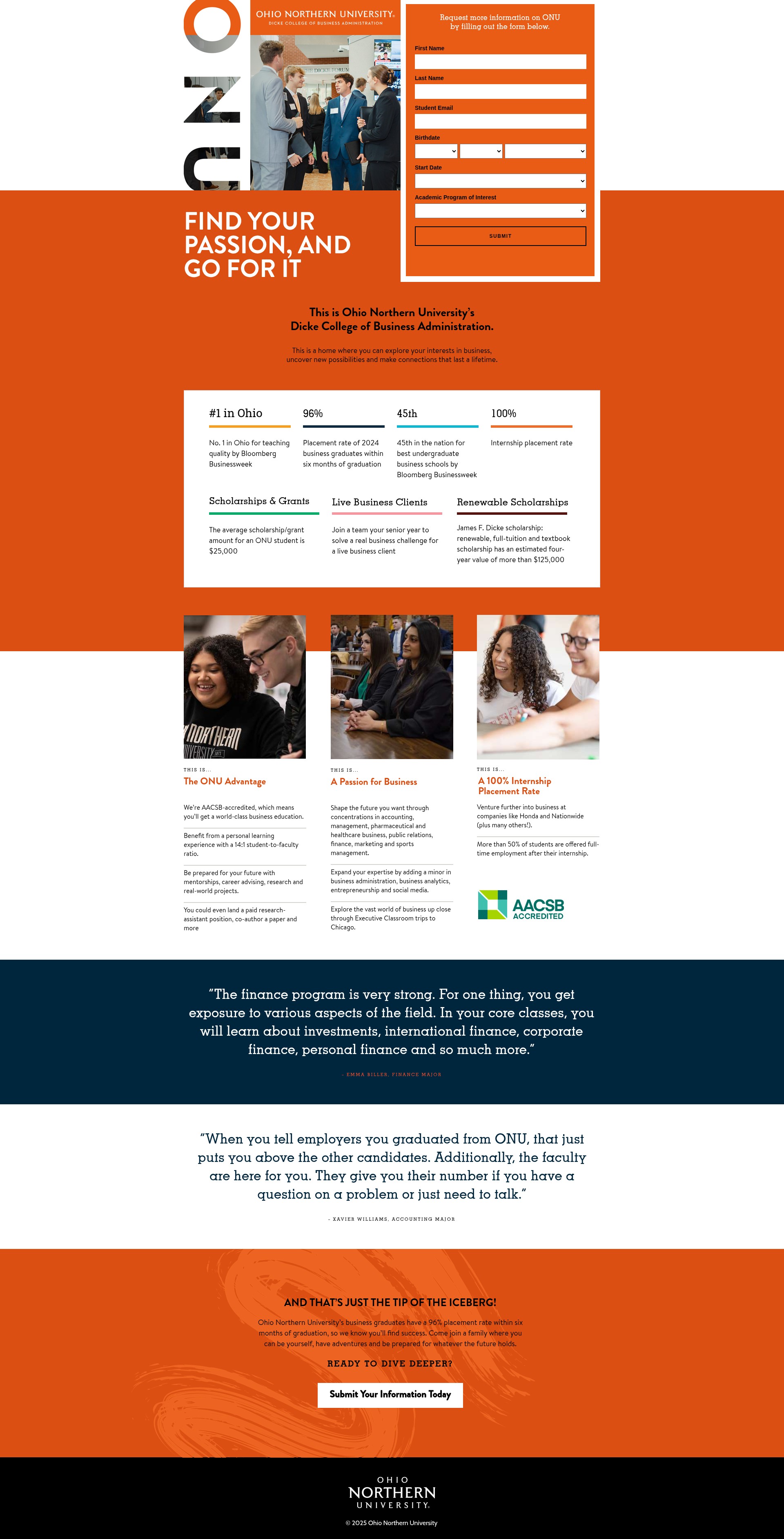 Screenshot of business.onu.edu