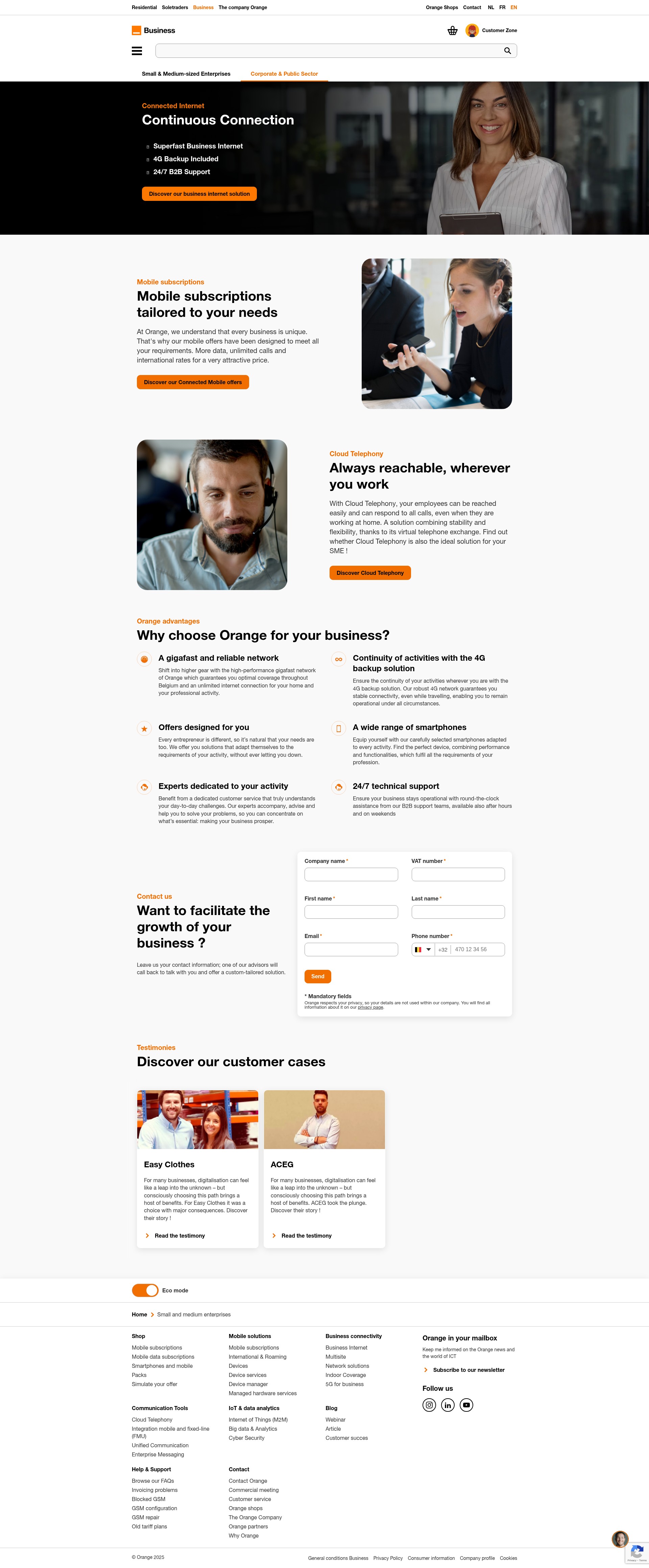 Screenshot of business.orange.be
