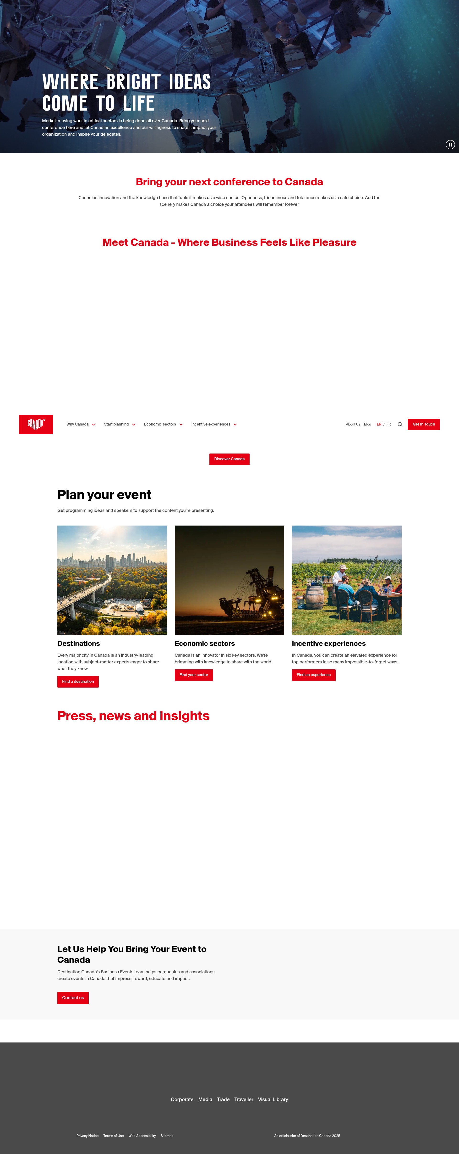 Screenshot of businessevents.destinationcanada.com