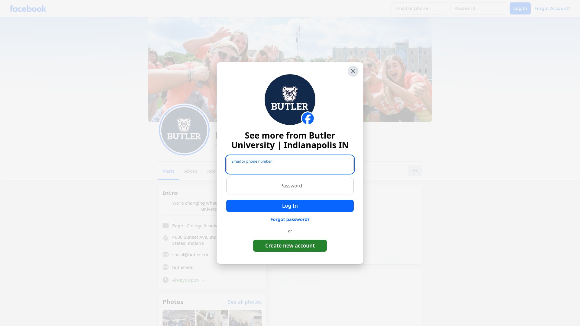 Screenshot of butler.edu