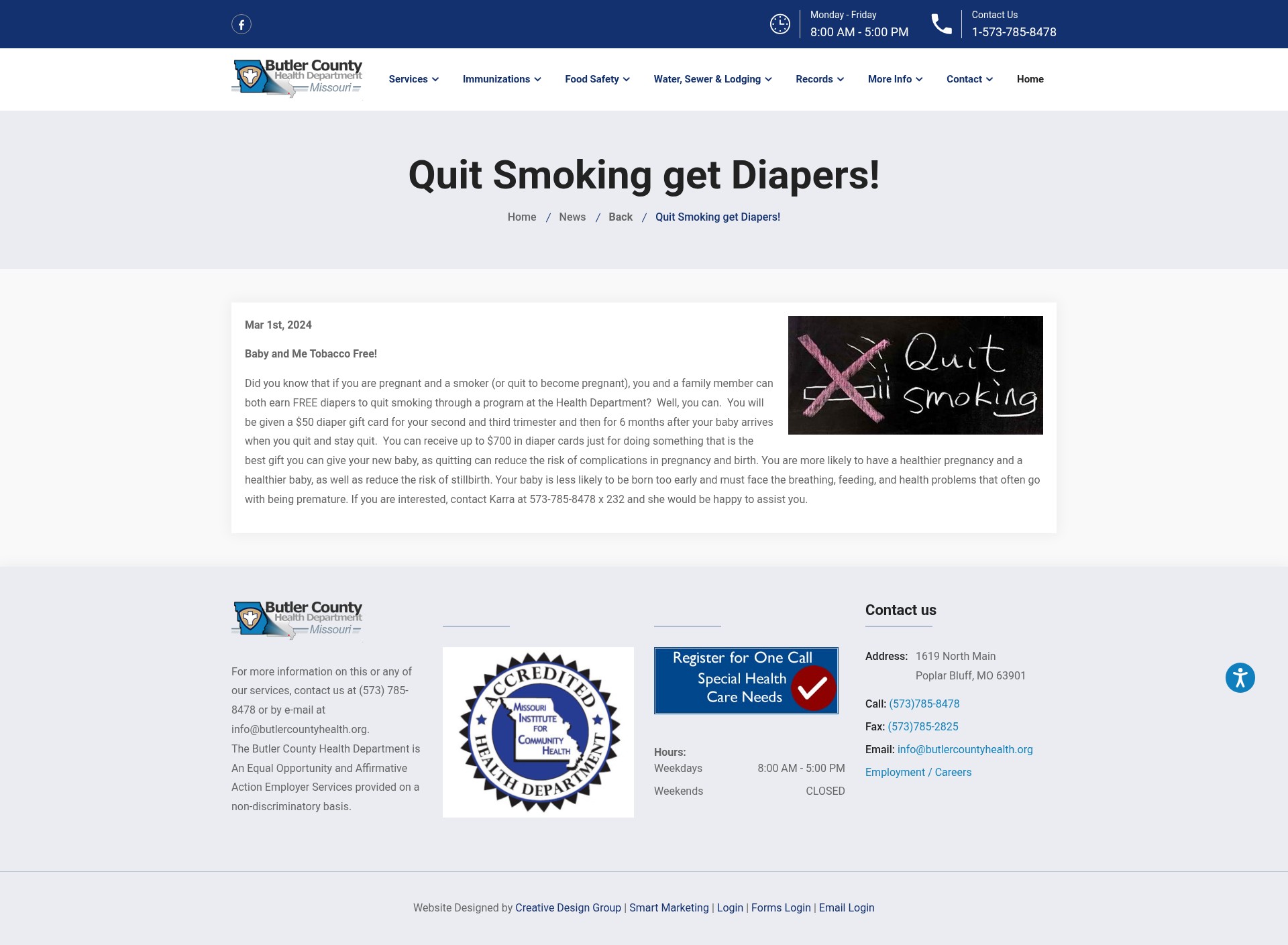 Screenshot of butlercountyhealth.org