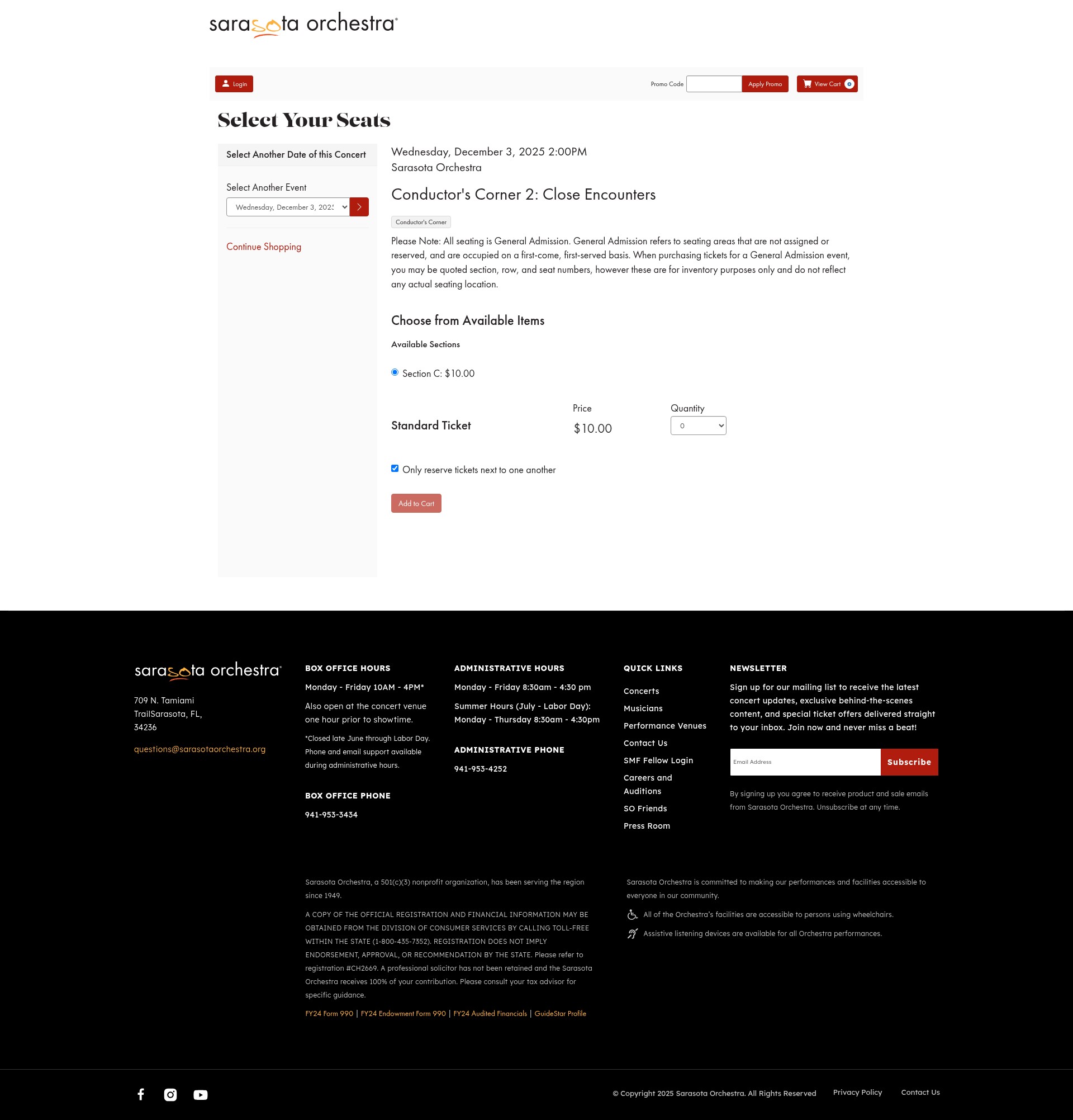 Screenshot of buy.sarasotaorchestra.org