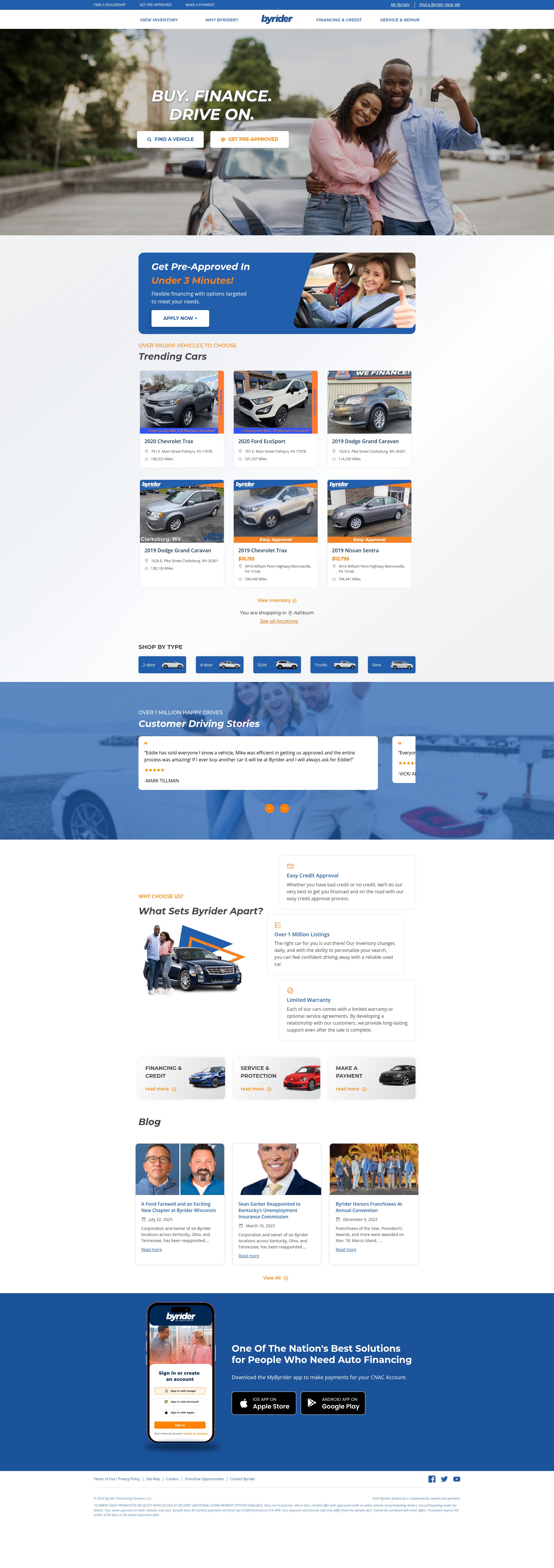 Screenshot of byrider.com