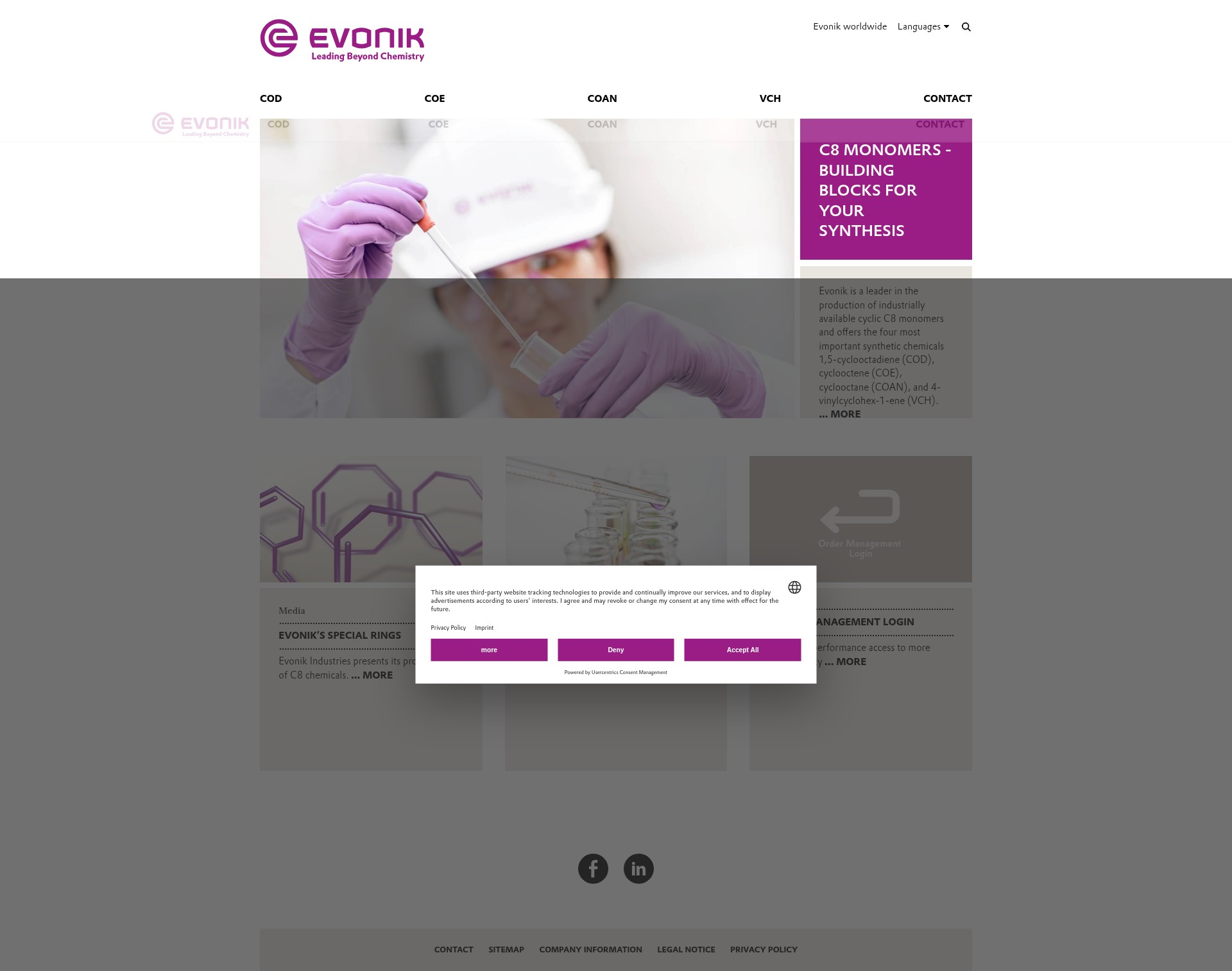Screenshot of c8-rings.evonik.com