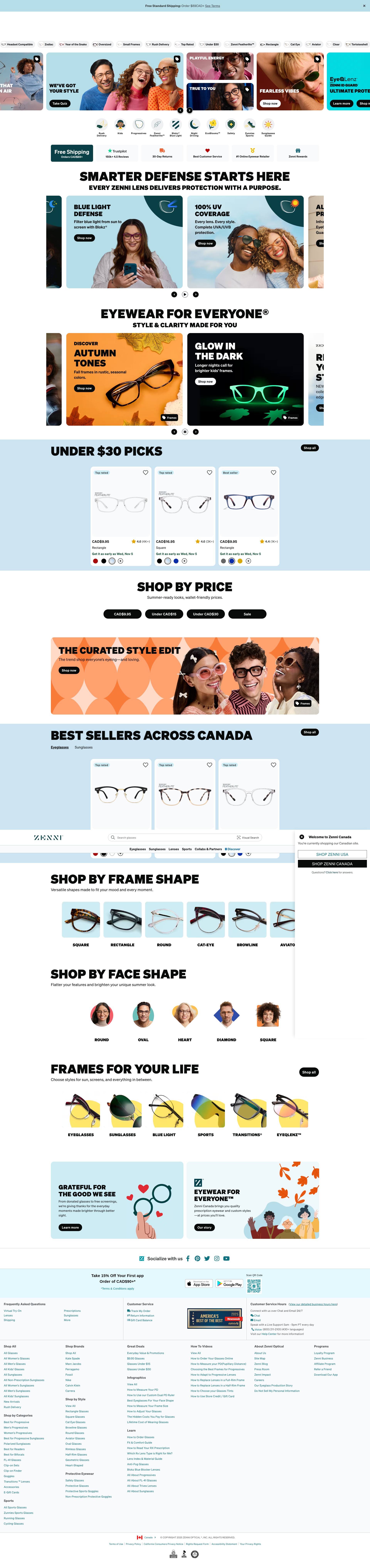 Screenshot of ca.zennioptical.com