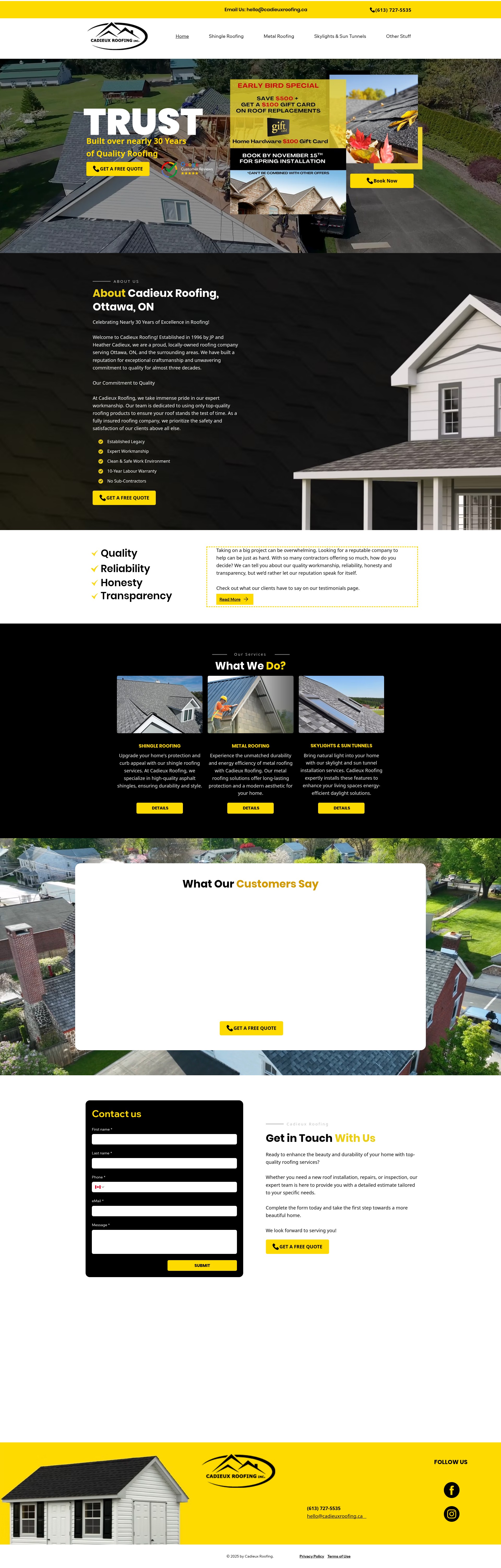 Screenshot of cadieuxroofing.ca