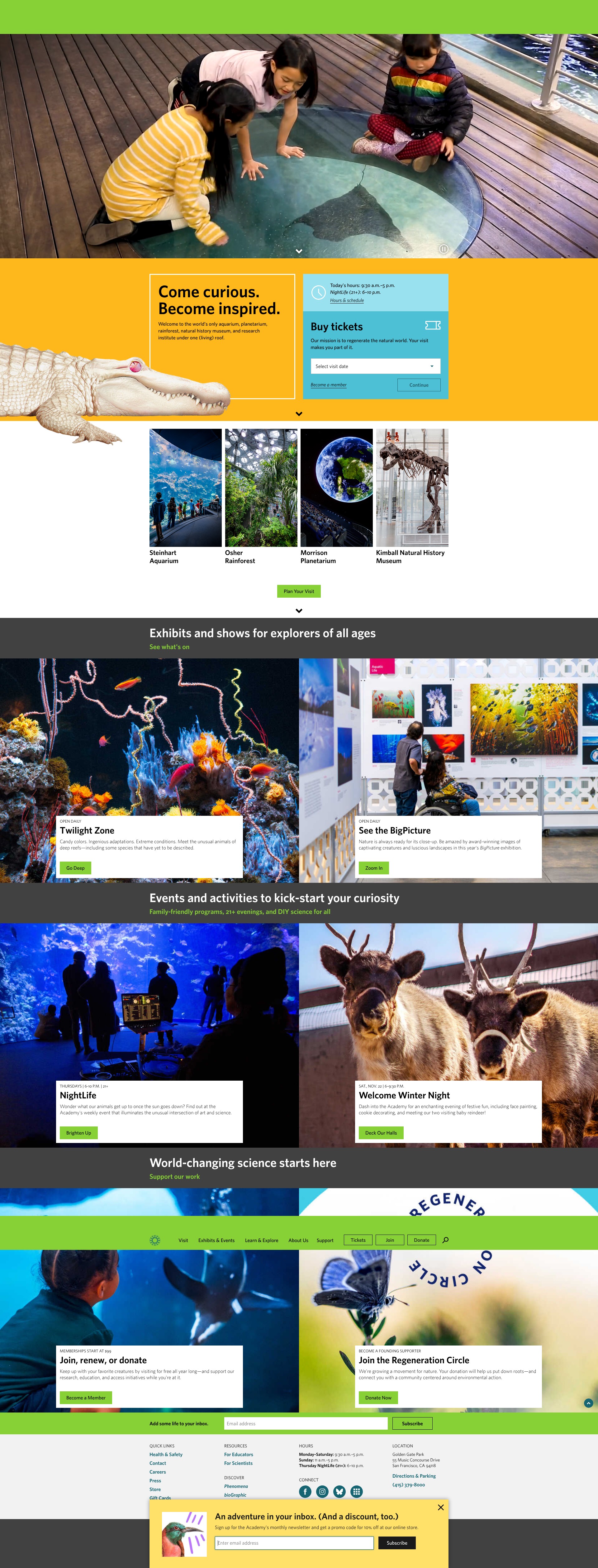 Screenshot of calacademy.org