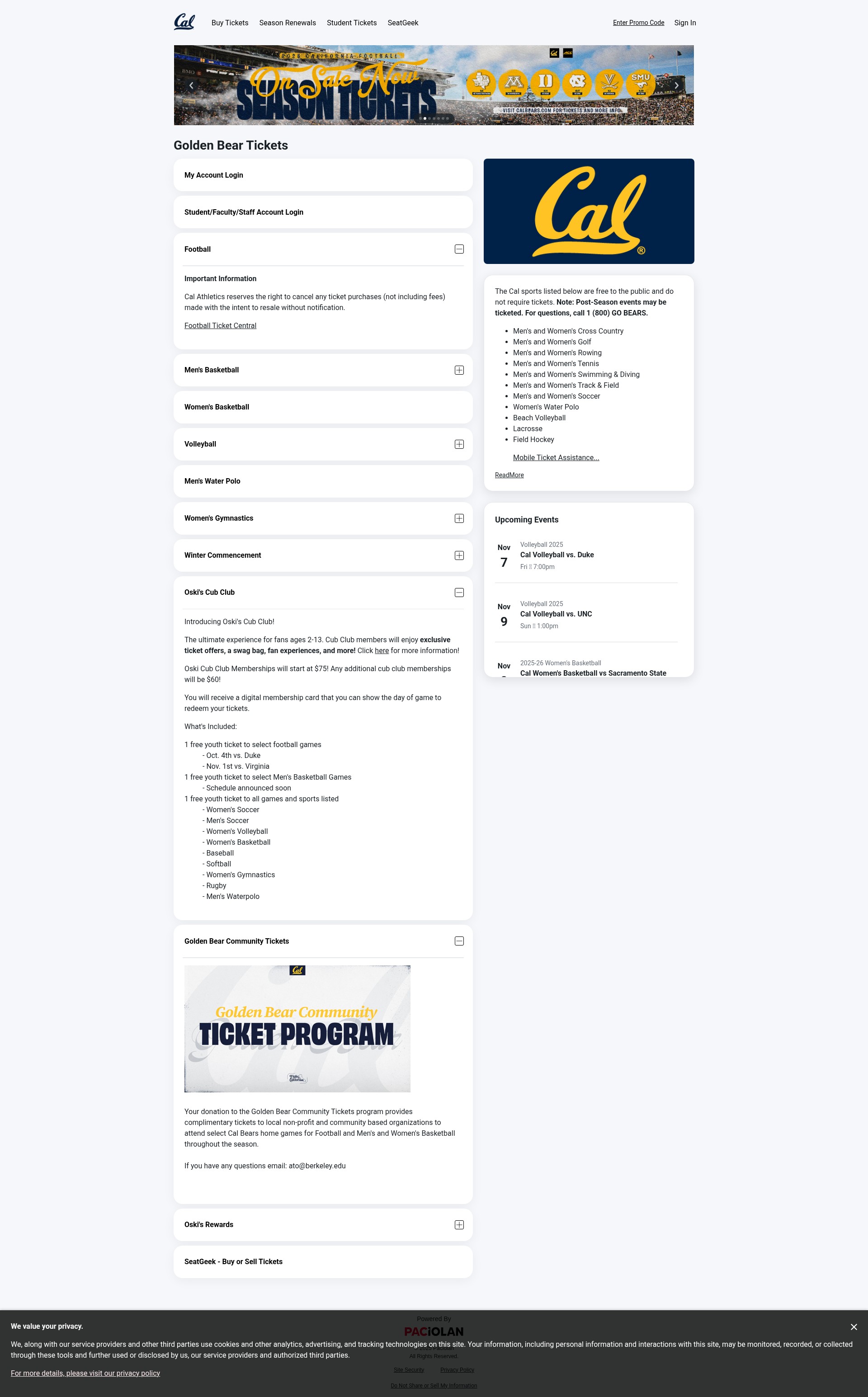 Screenshot of calbears.evenue.net